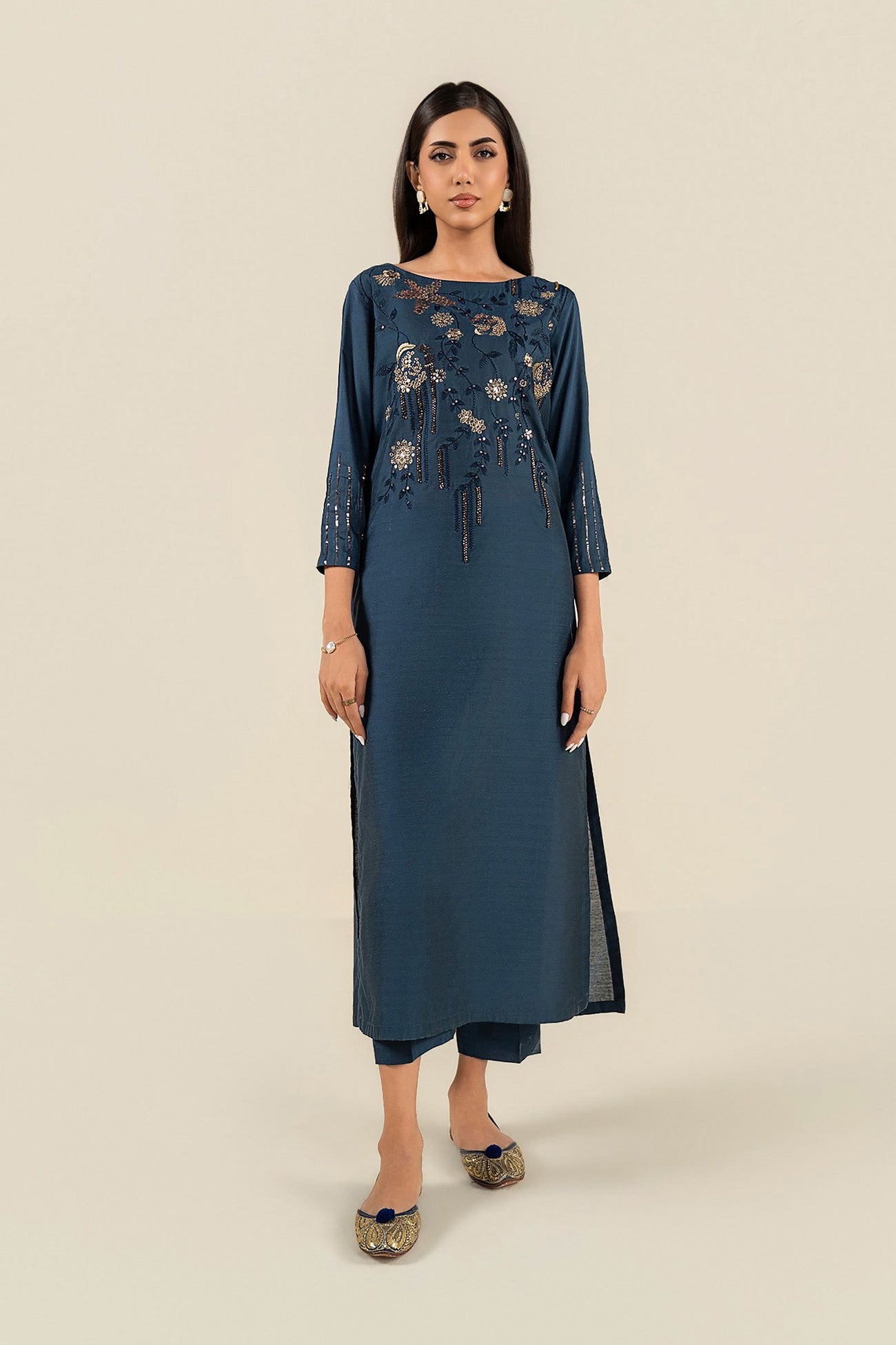 2 Pc Embroidered Yarn Dyed Cotton Silk Suit