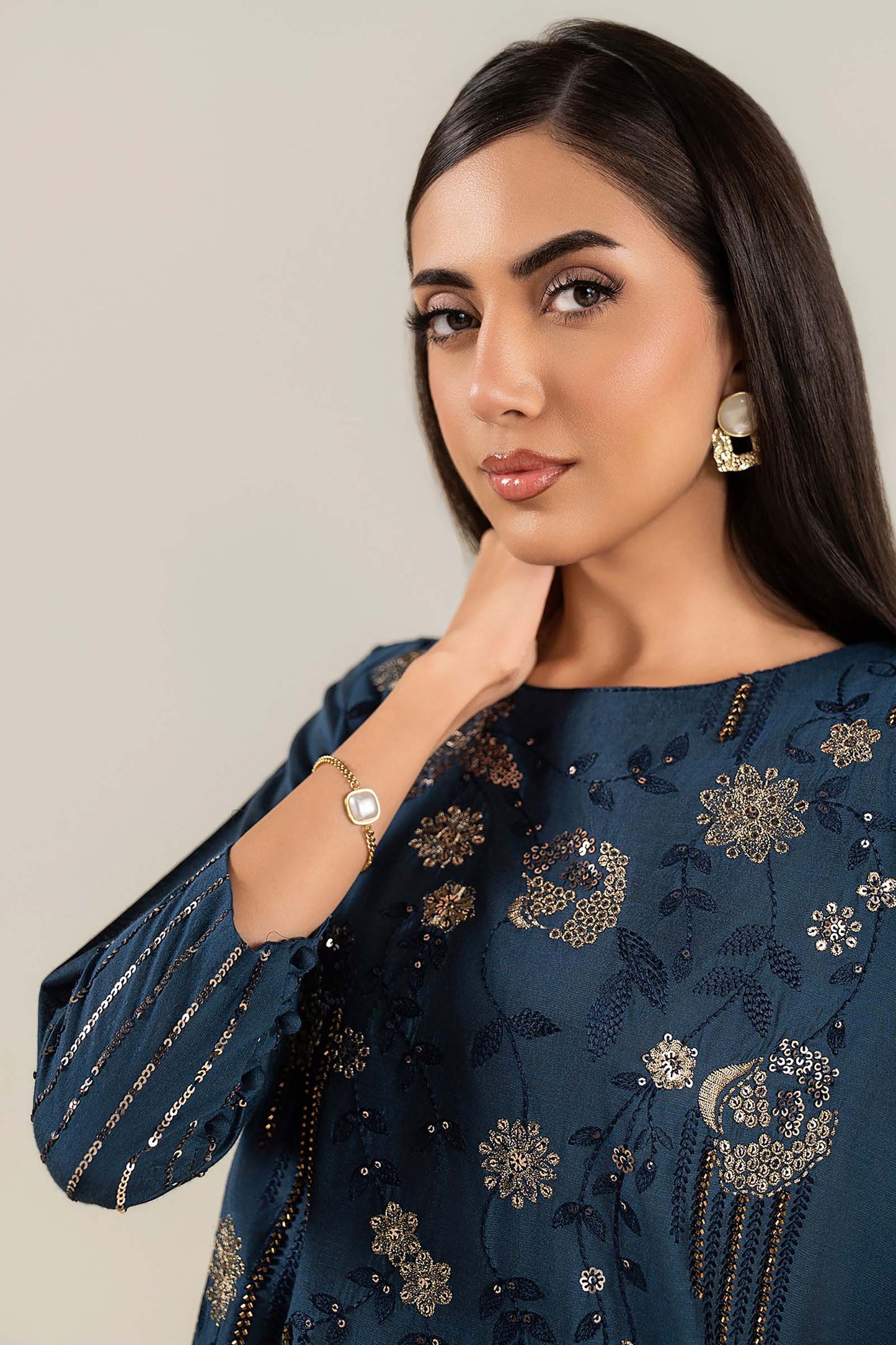 2 Pc Embroidered Yarn Dyed Cotton Silk Suit