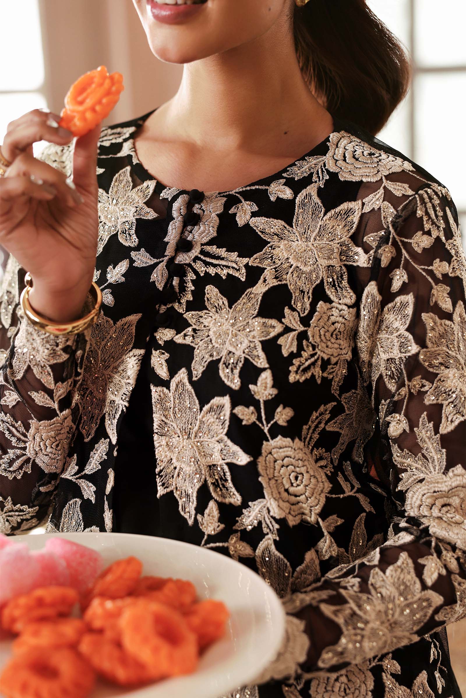 2 Pc Embroidered Net Suit
