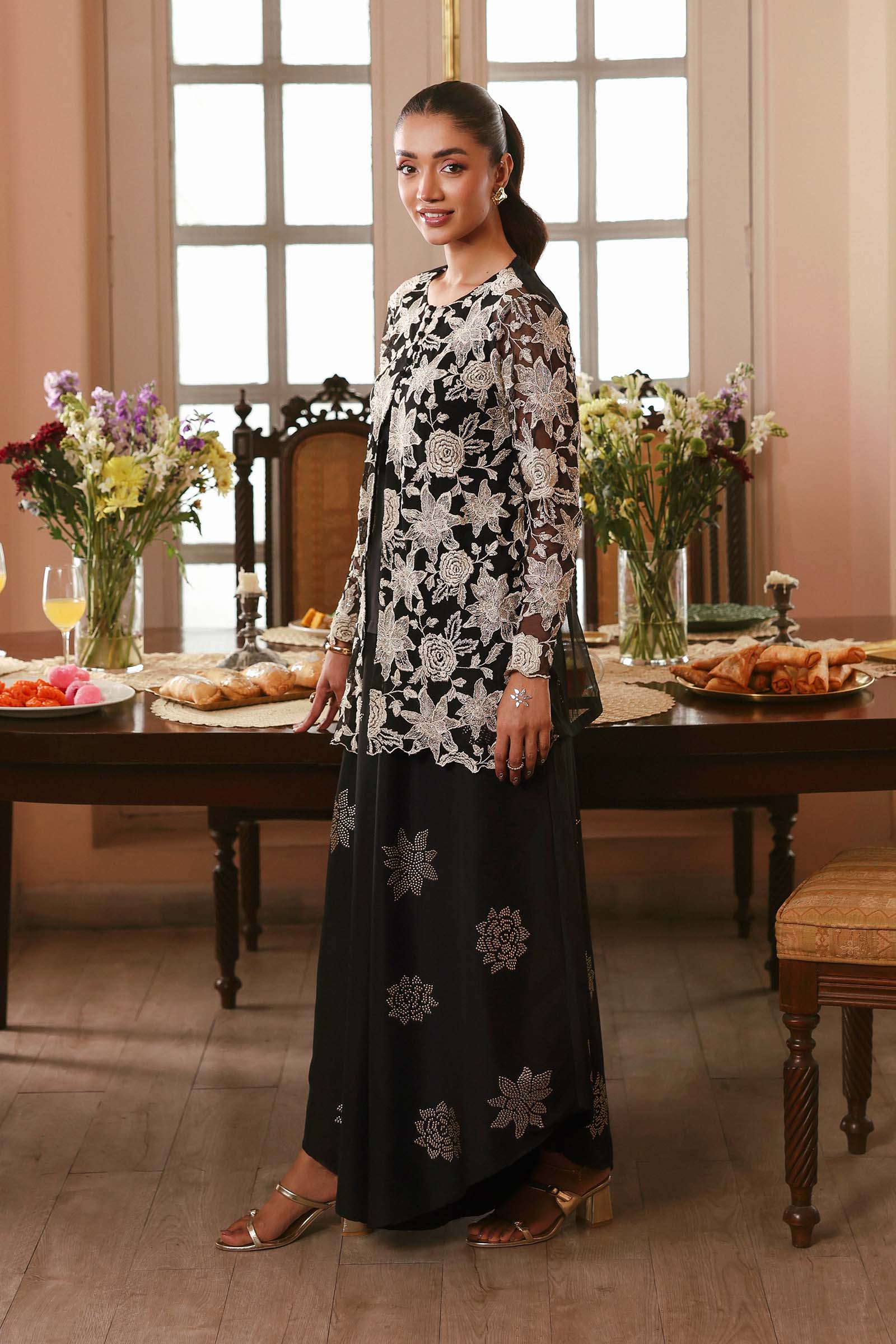 2 Pc Embroidered Net Suit