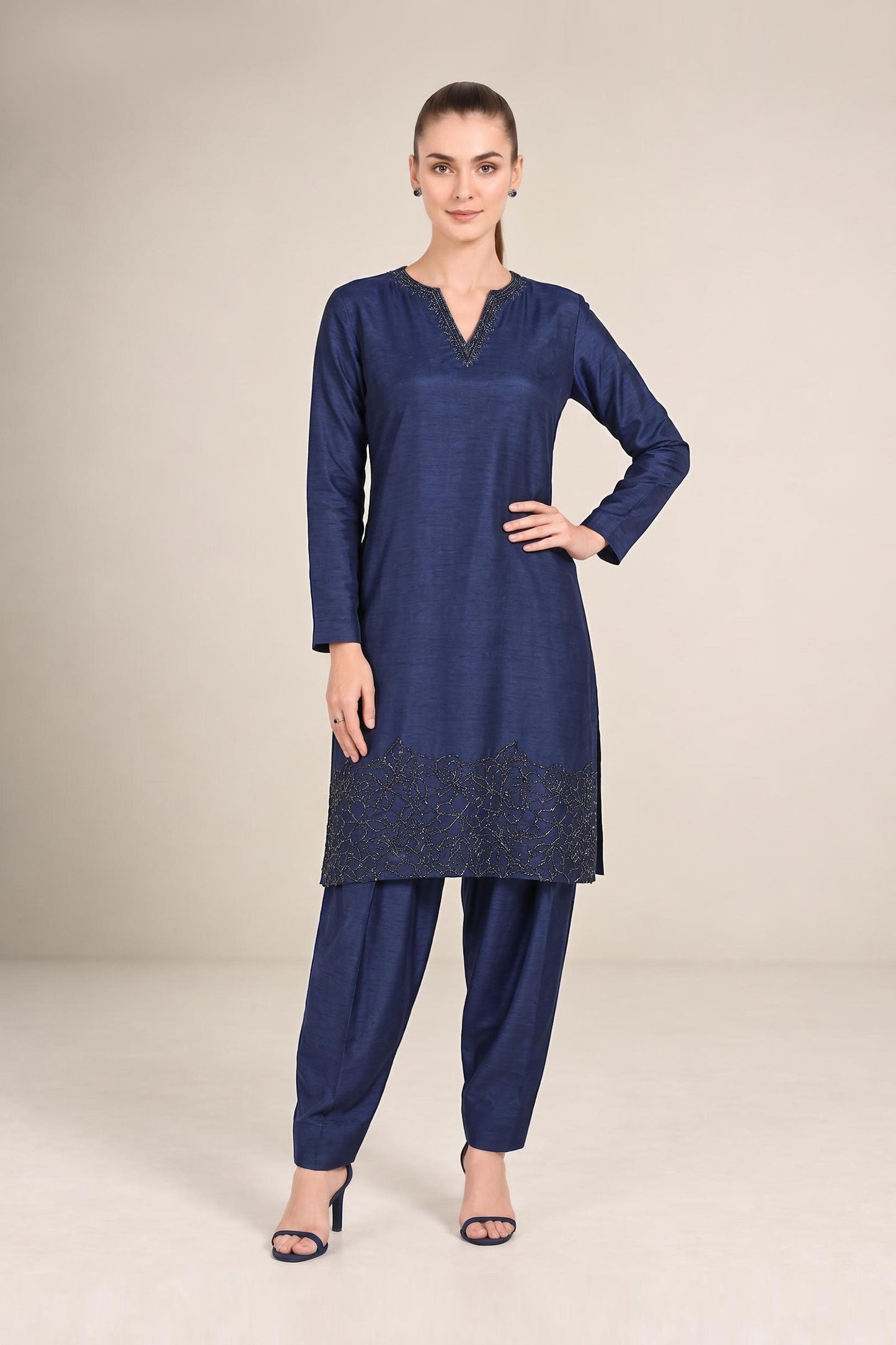 2 Pc Embellished Bamberg Raw Silk Suit