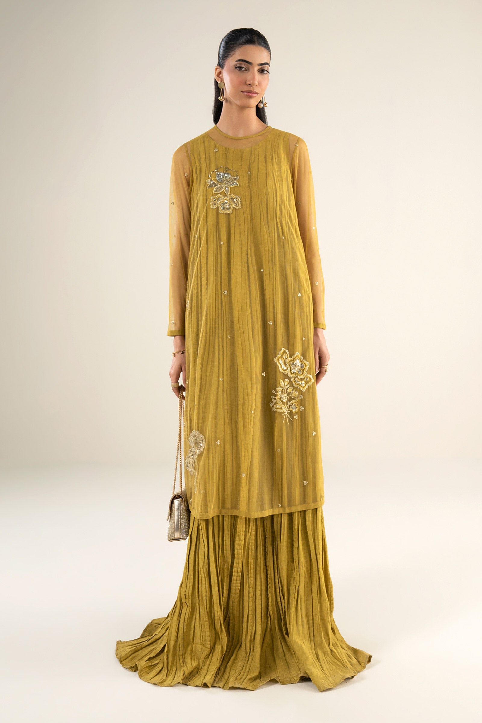 2 Pc Embroidered Net Suit