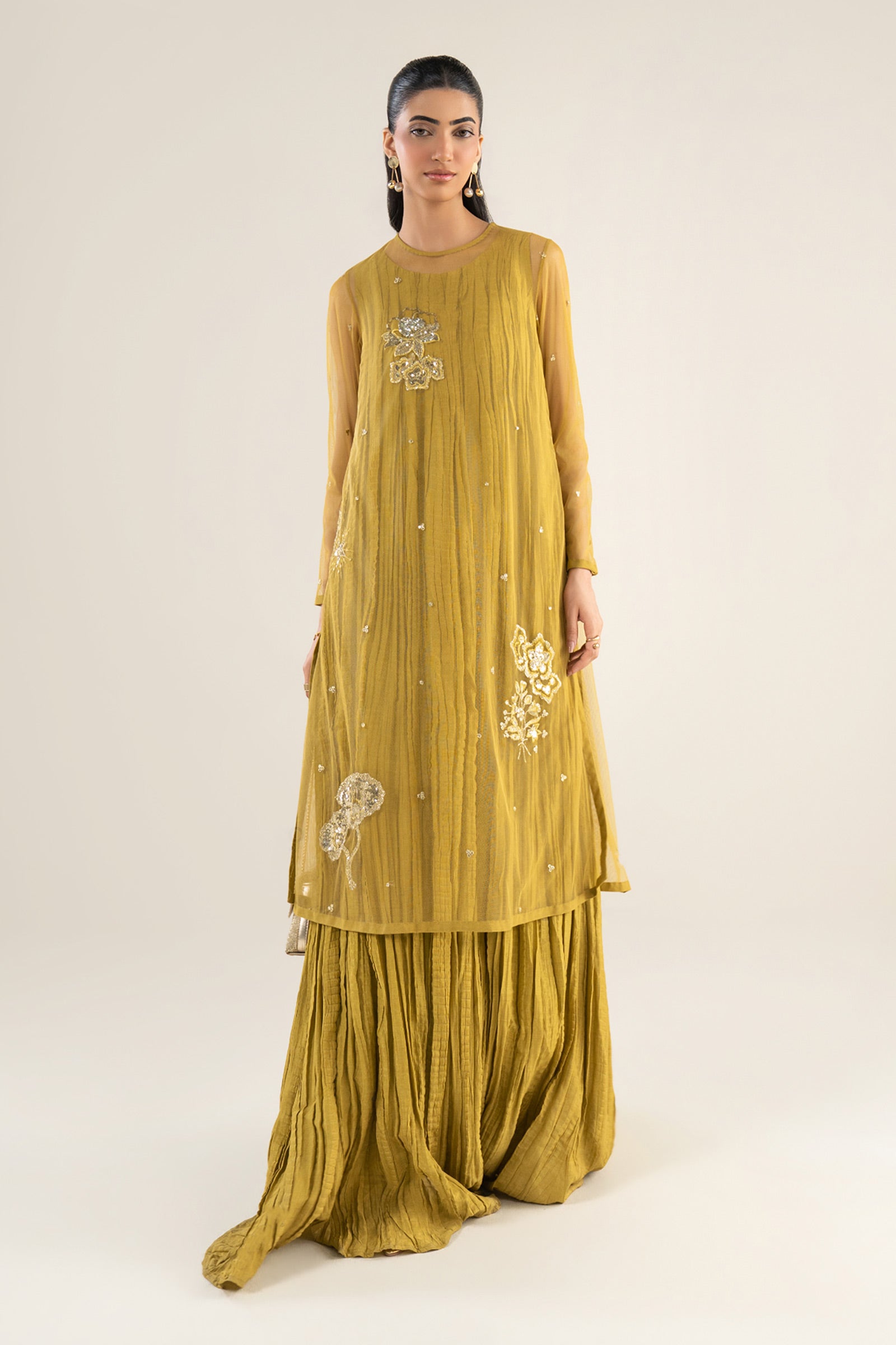 2 Pc Embroidered Net Suit