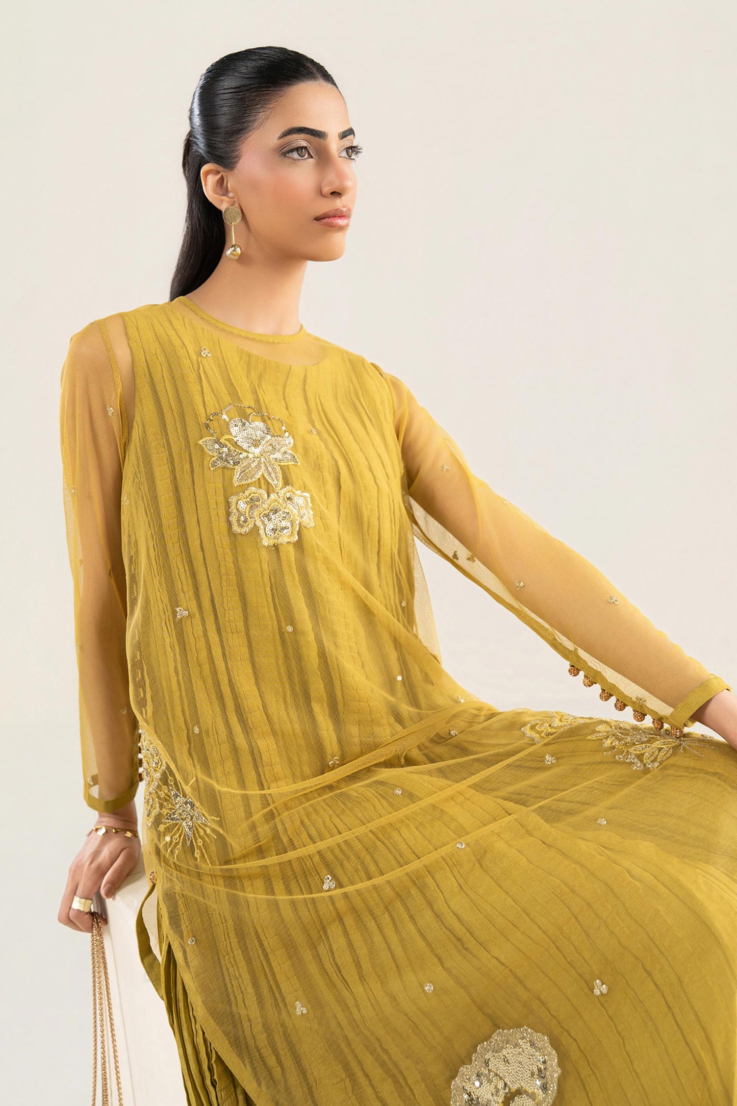 2 Pc Embroidered Net Suit
