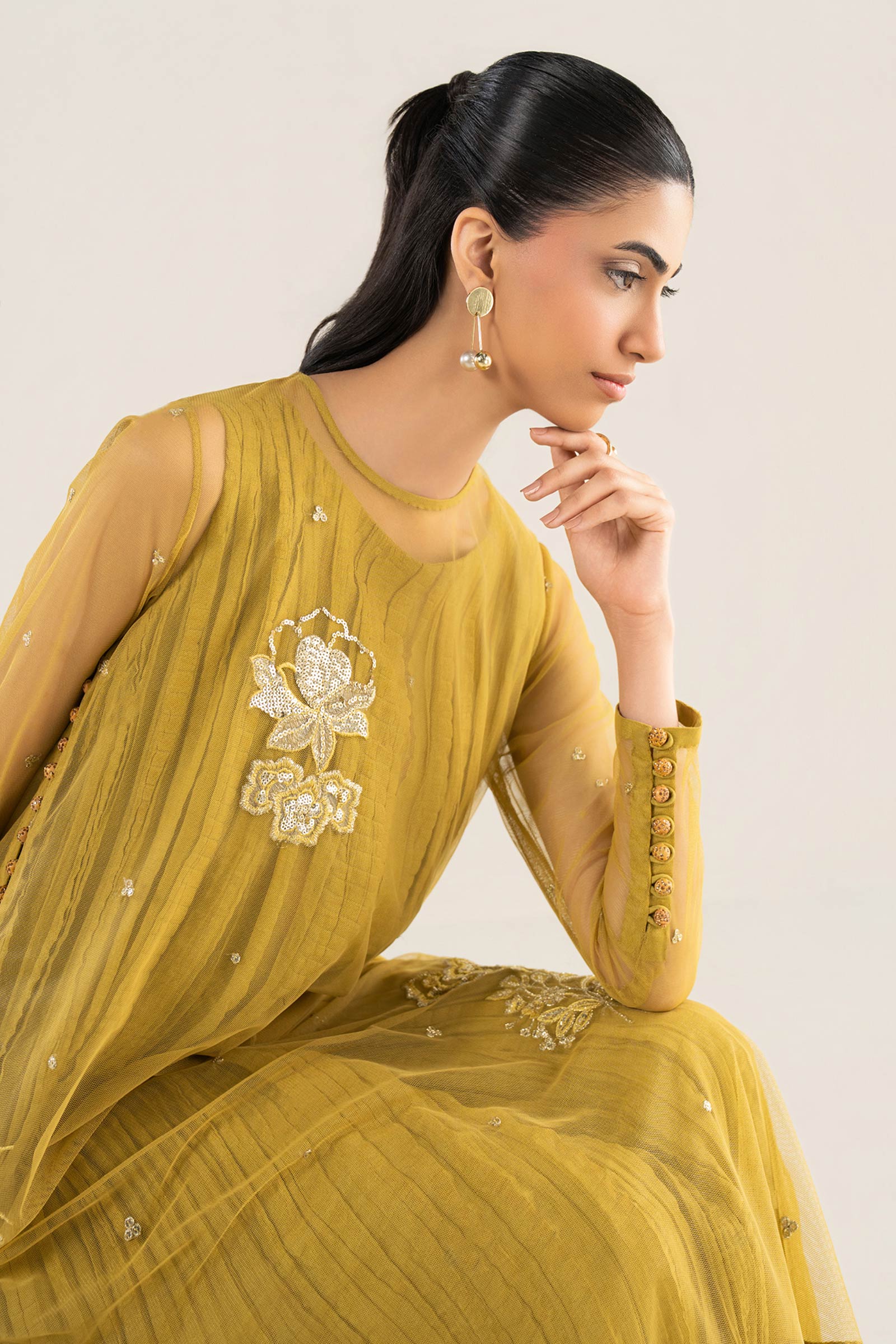 2 Pc Embroidered Net Suit
