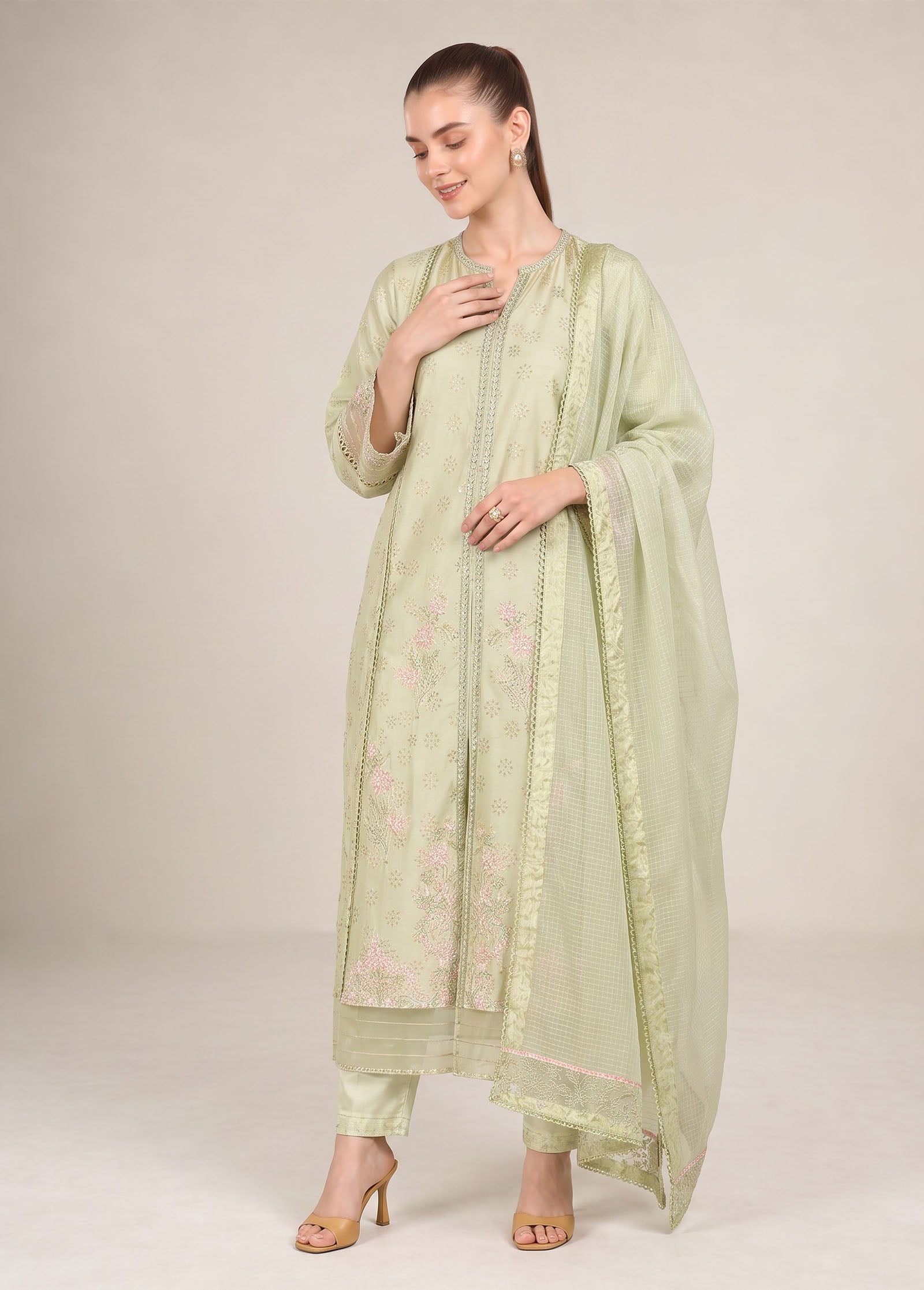 2 Pc Embroidered Bamberg Raw Silk Suit