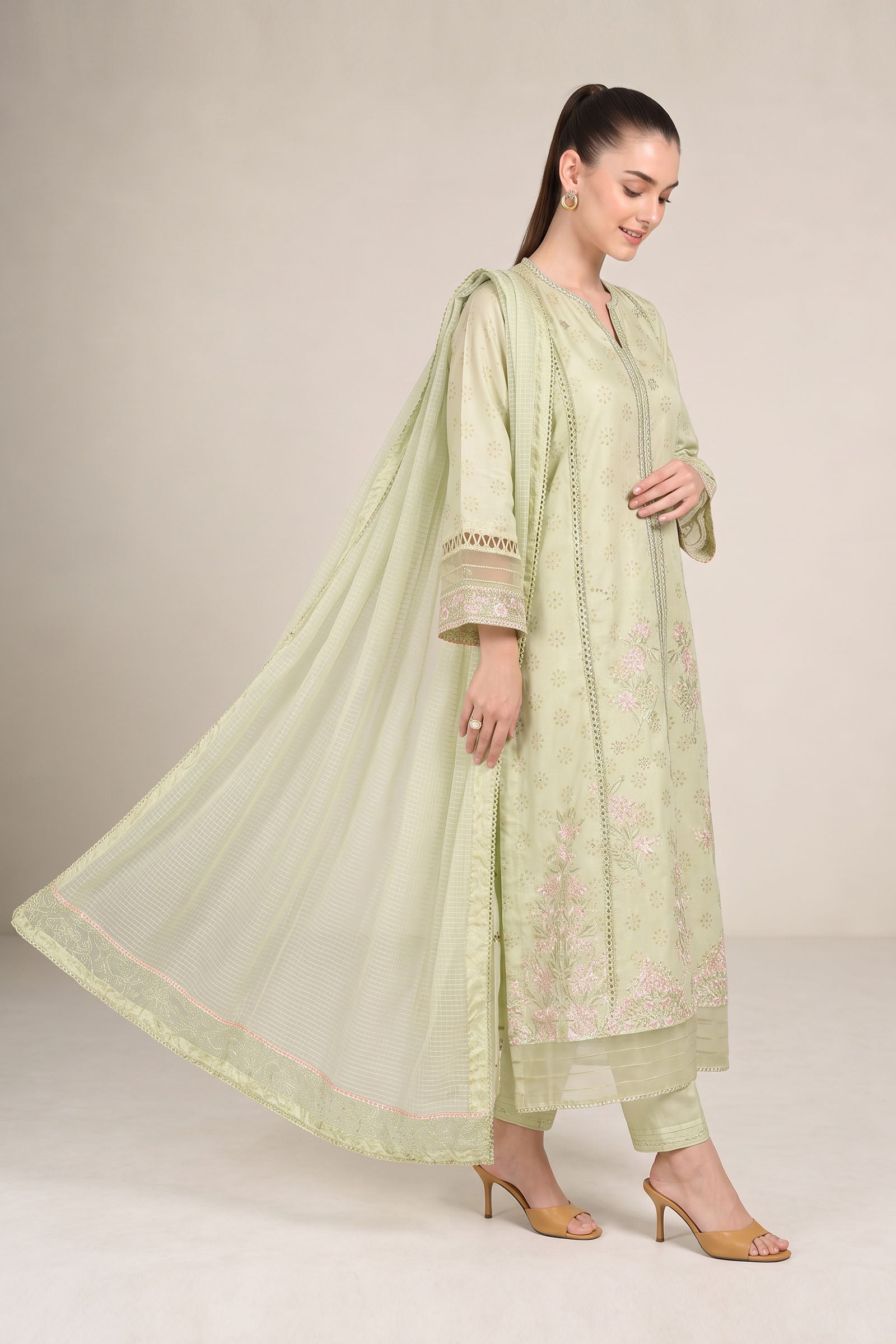 2 Pc Embroidered Bamberg Raw Silk Suit
