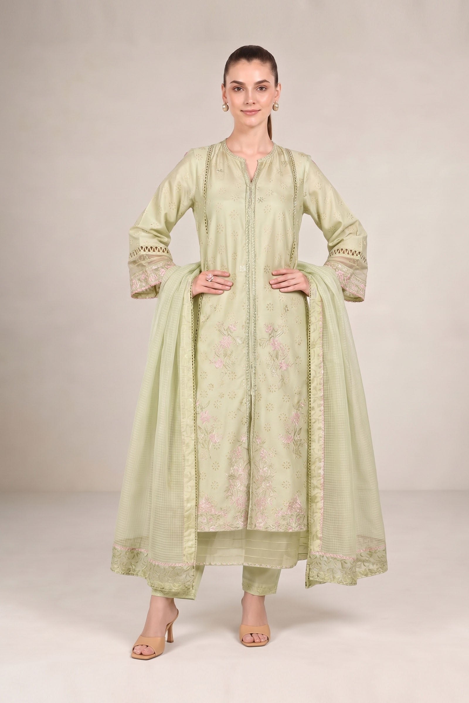 2 Pc Embroidered Bamberg Raw Silk Suit