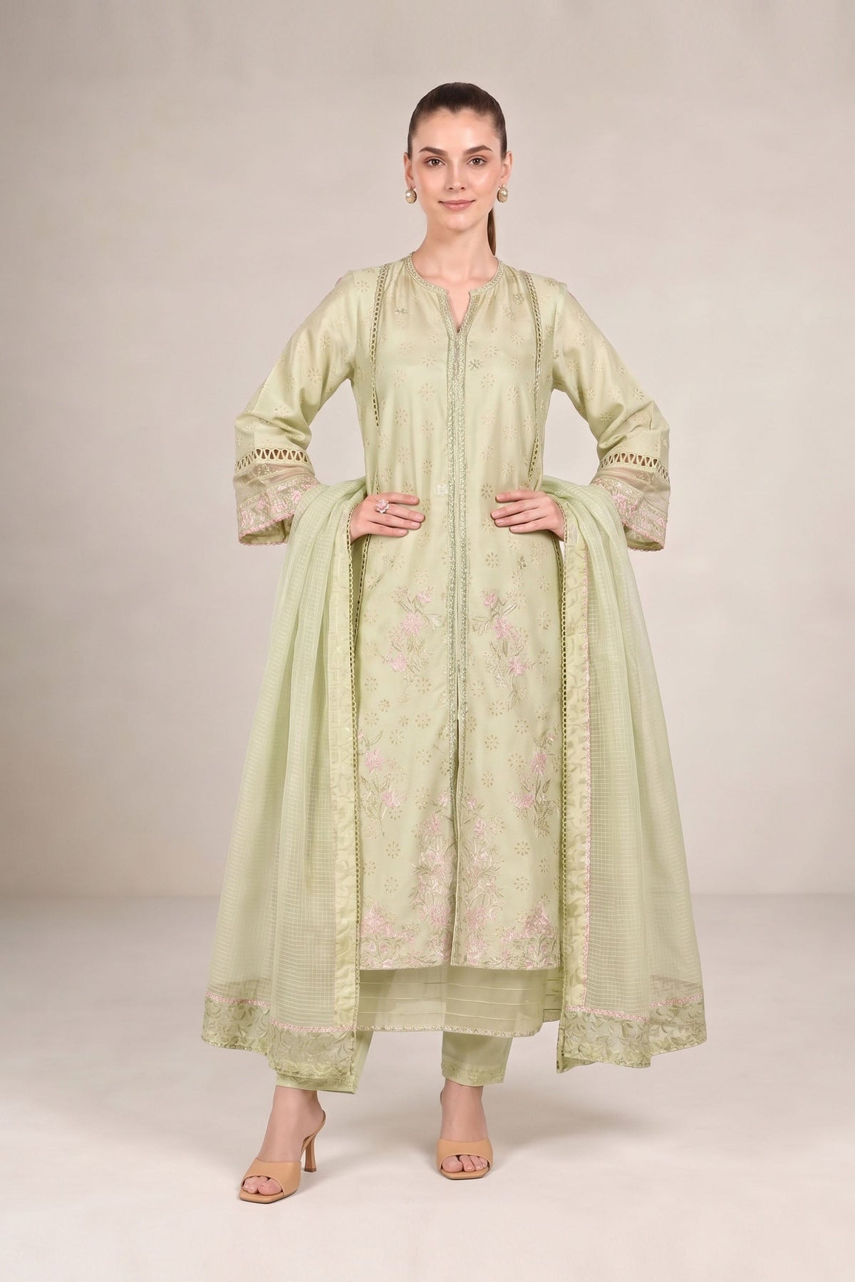 2 Pc Embroidered Bamberg Raw Silk Suit