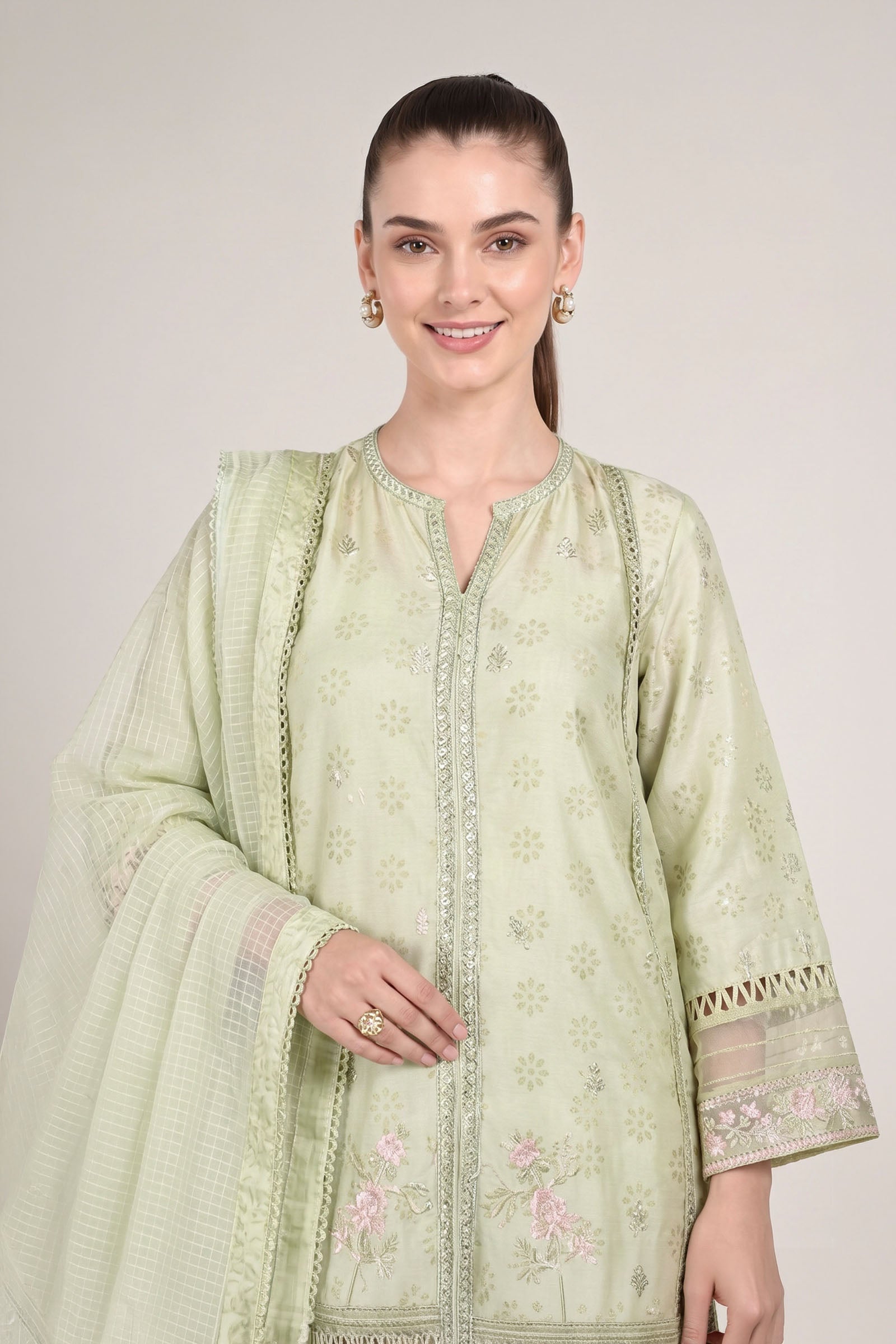 2 Pc Embroidered Bamberg Raw Silk Suit