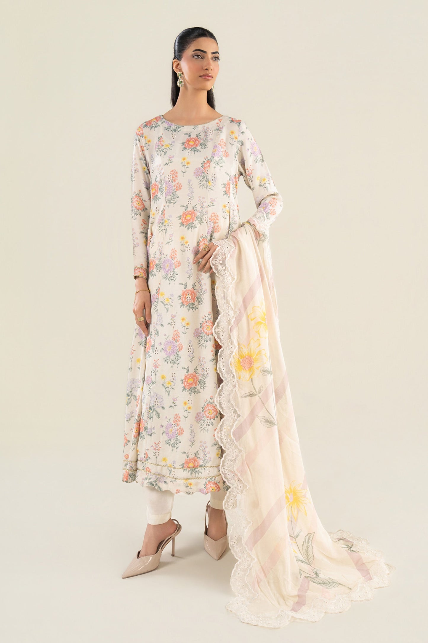 2 Pc Embroidered Raw Silk Suit