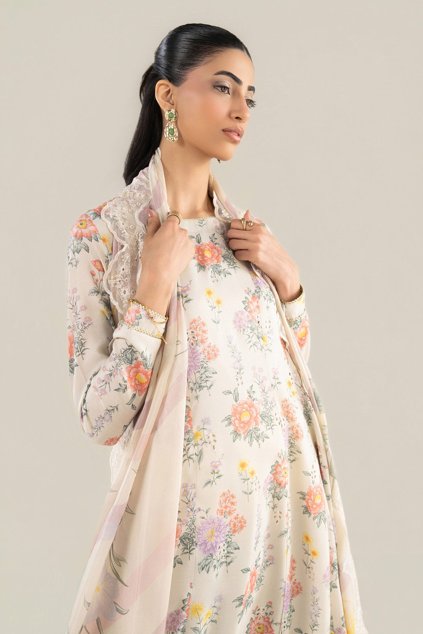2 Pc Embroidered Raw Silk Suit