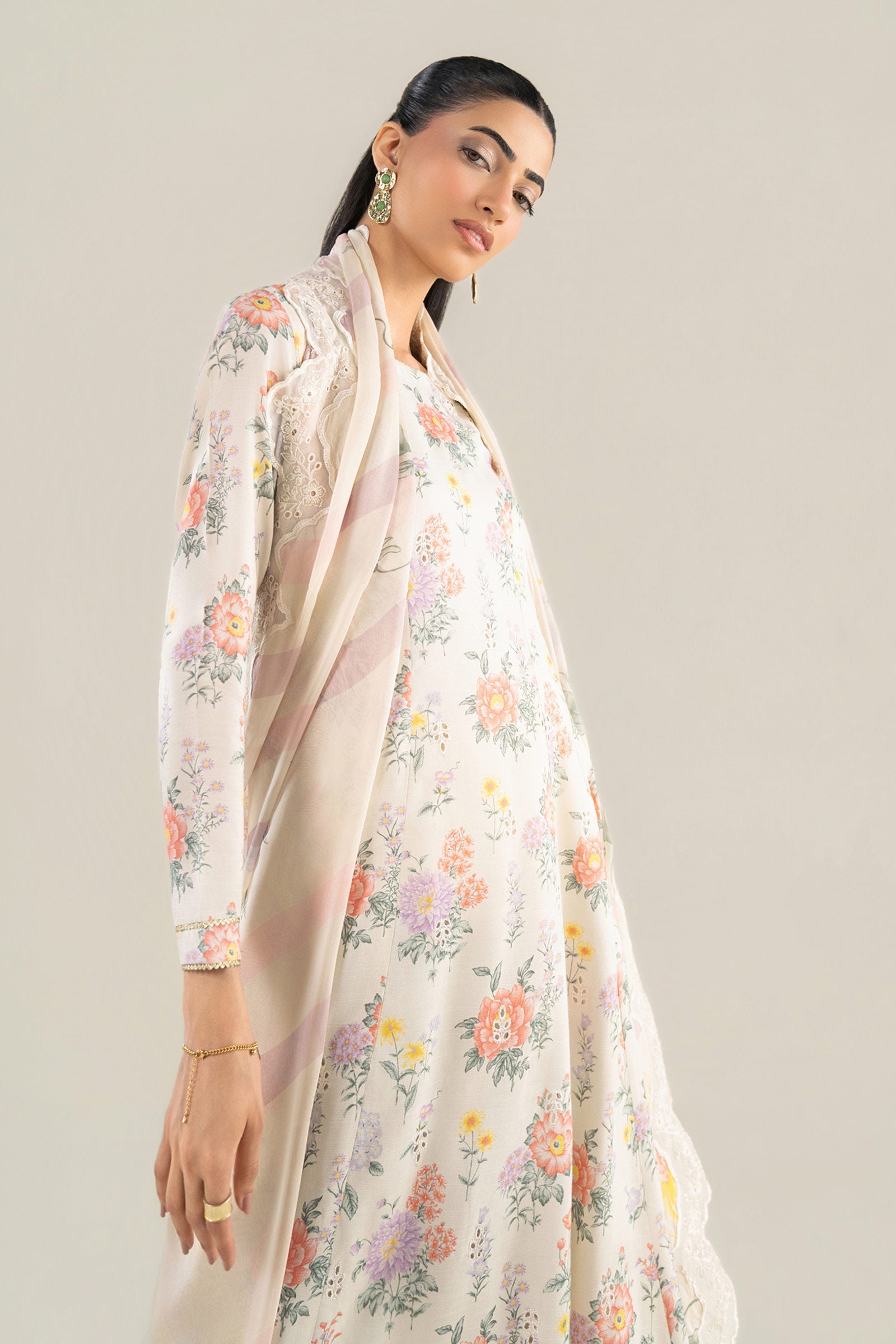 2 Pc Embroidered Raw Silk Suit