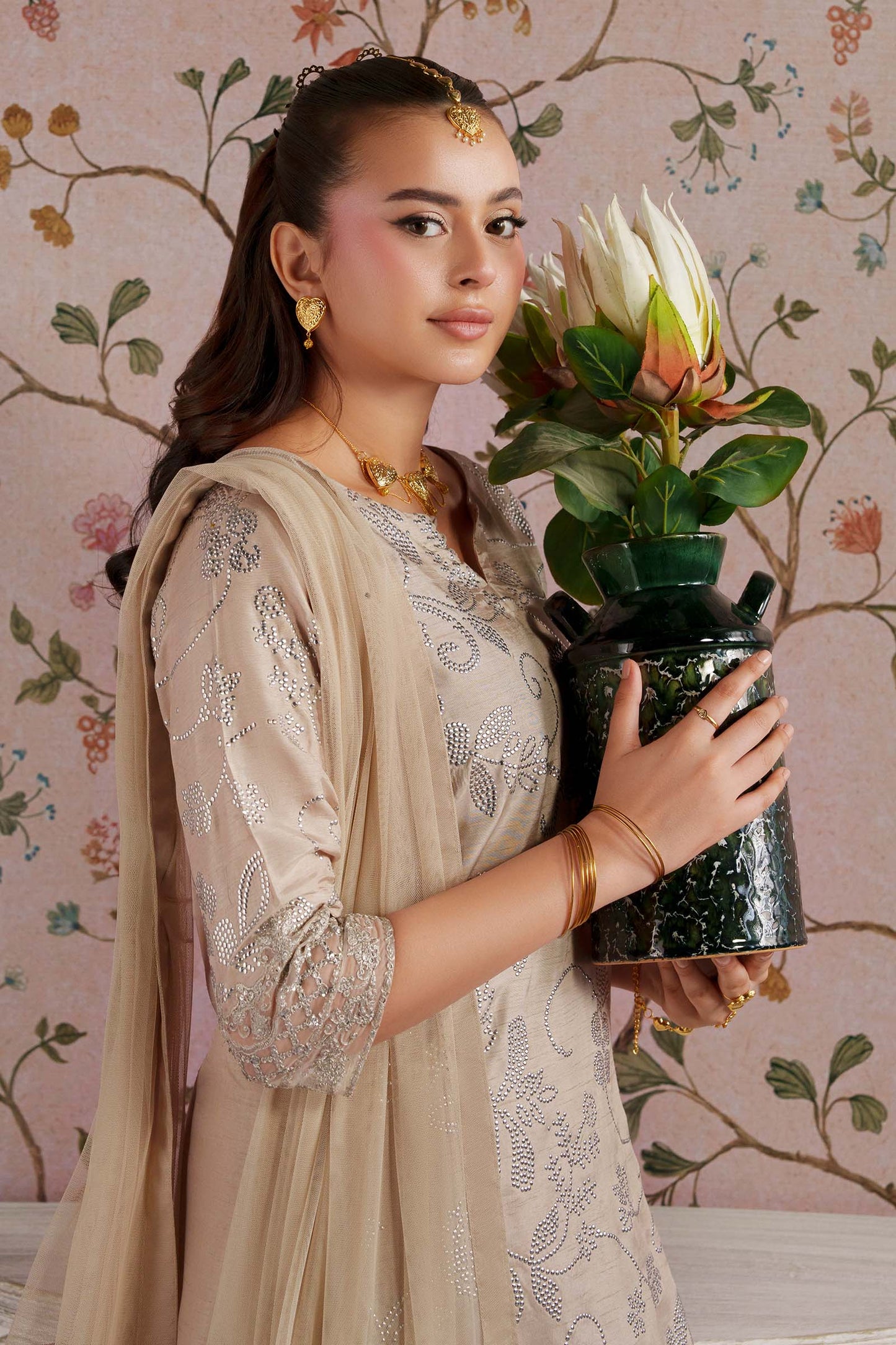 2 Pc Embellished Bamberg Raw Silk Suit
