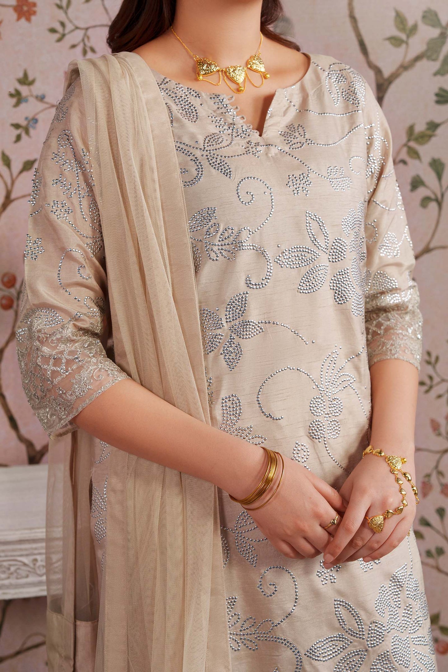 2 Pc Embellished Bamberg Raw Silk Suit