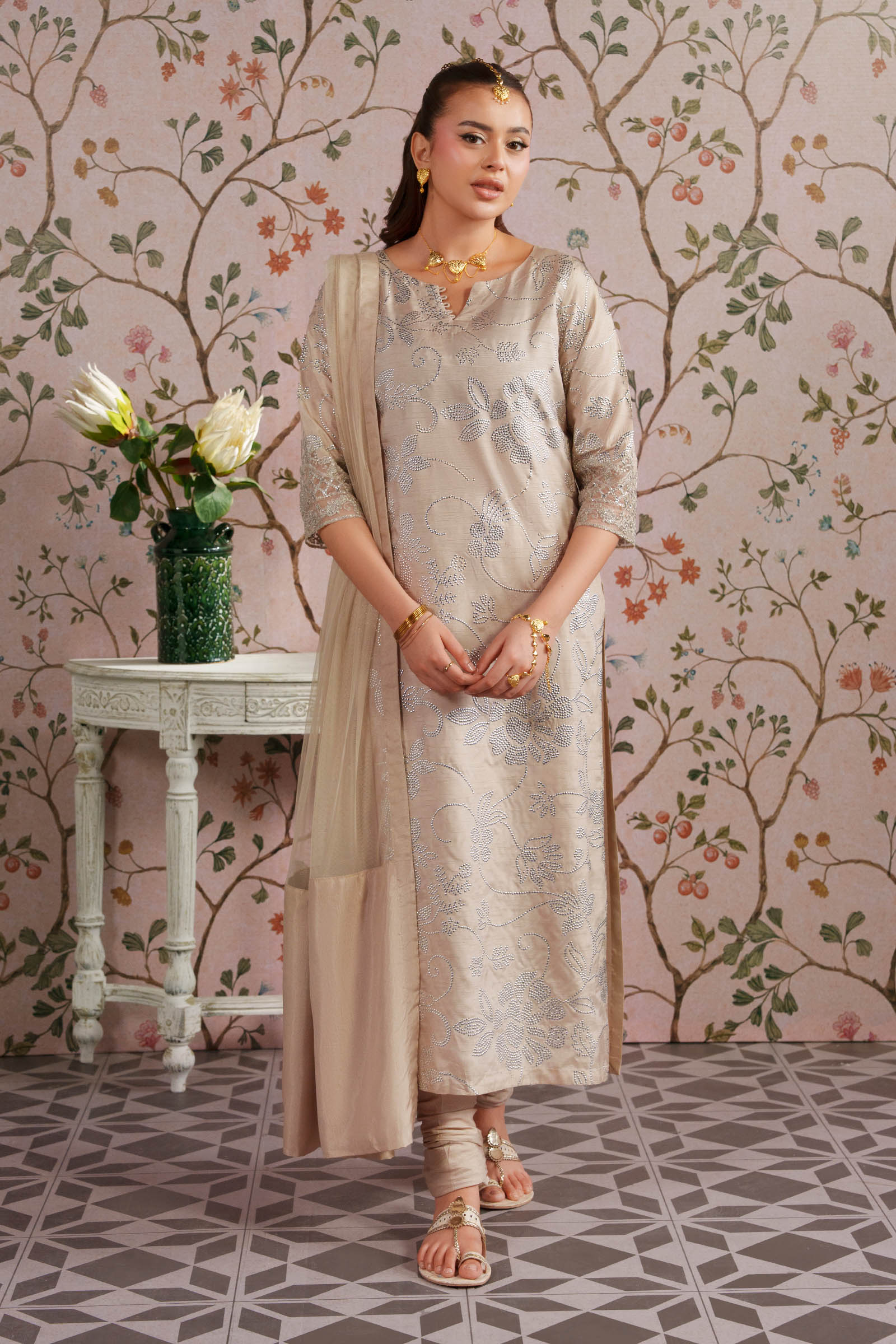 2 Pc Embellished Bamberg Raw Silk Suit