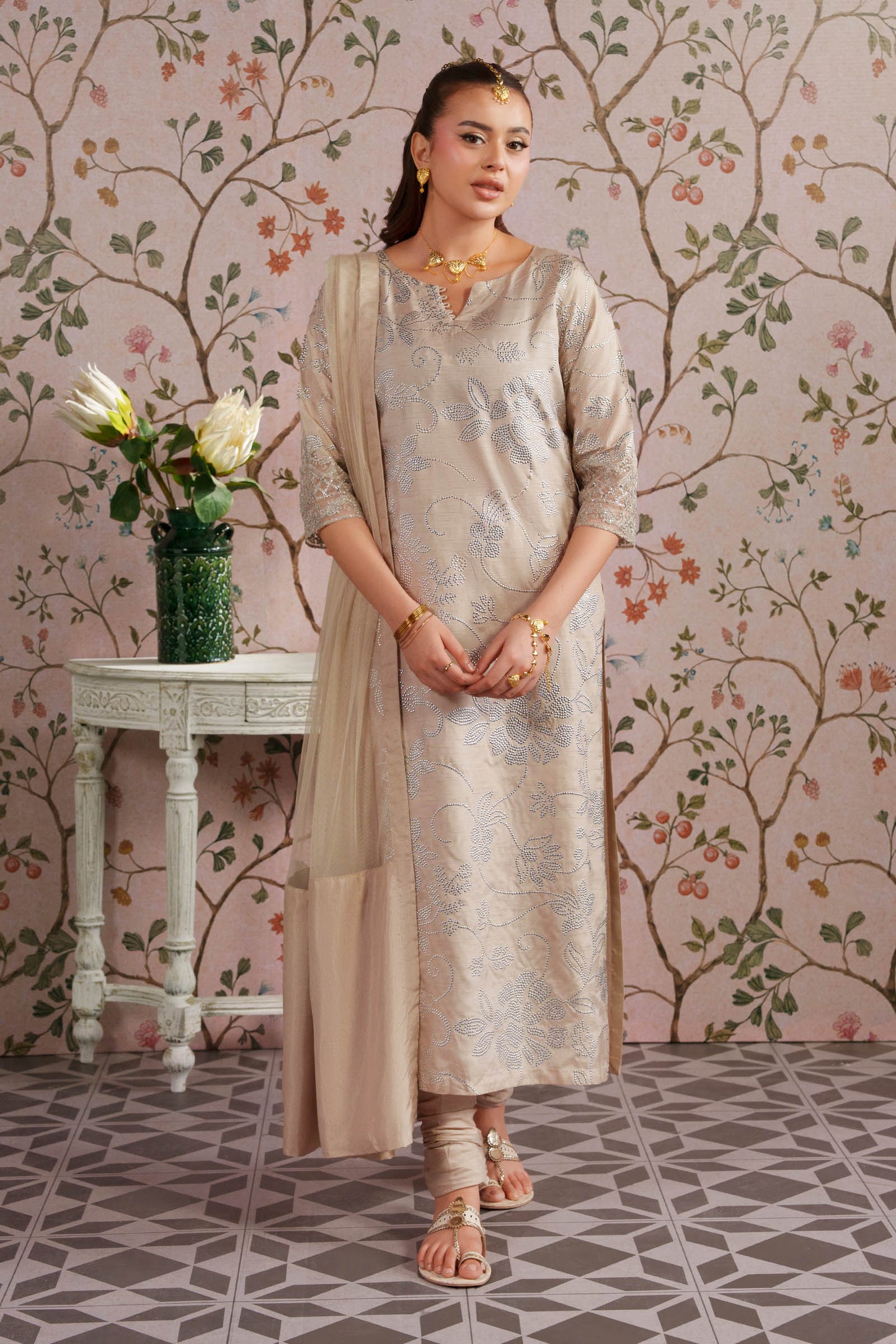 2 Pc Embellished Bamberg Raw Silk Suit