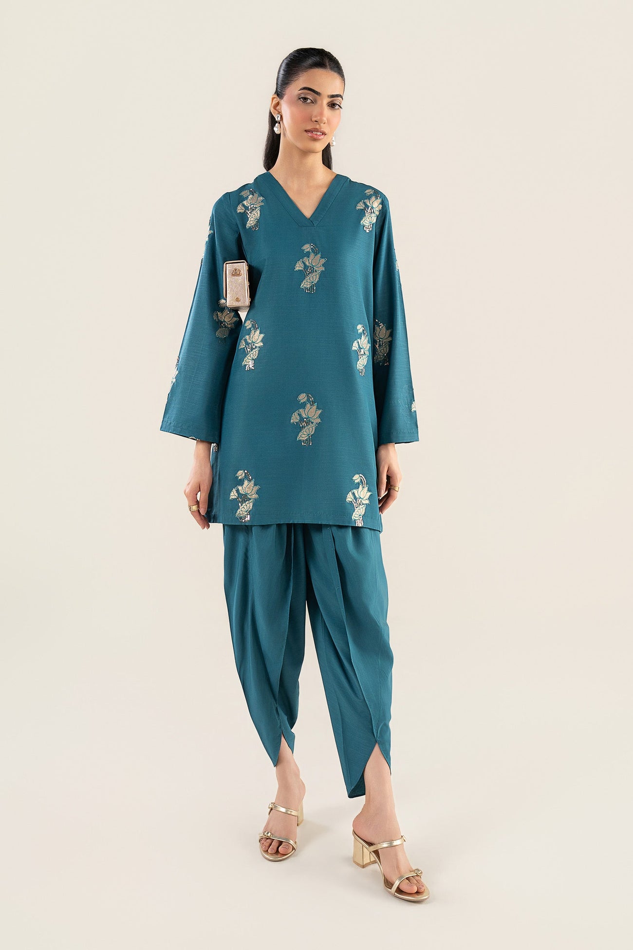 2 Pc Embroidered Raw Silk Suit