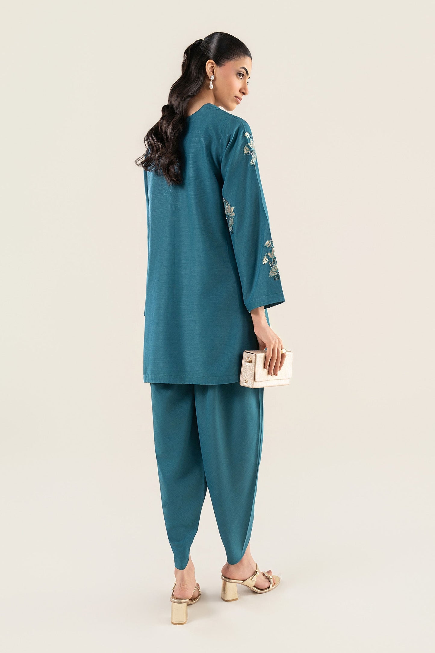 3 Pc Embroidered Raw Silk Suit