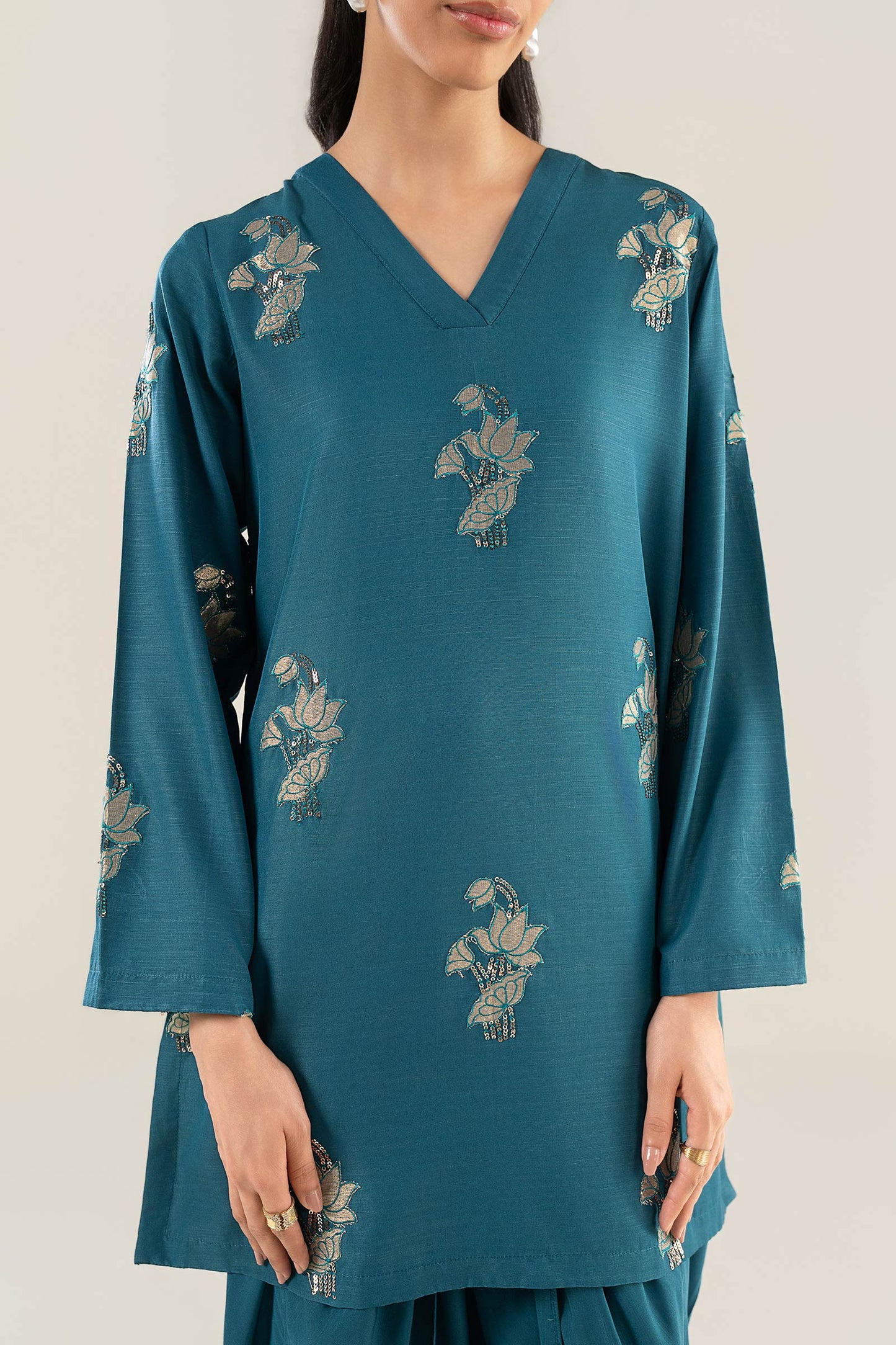 3 Pc Embroidered Raw Silk Suit