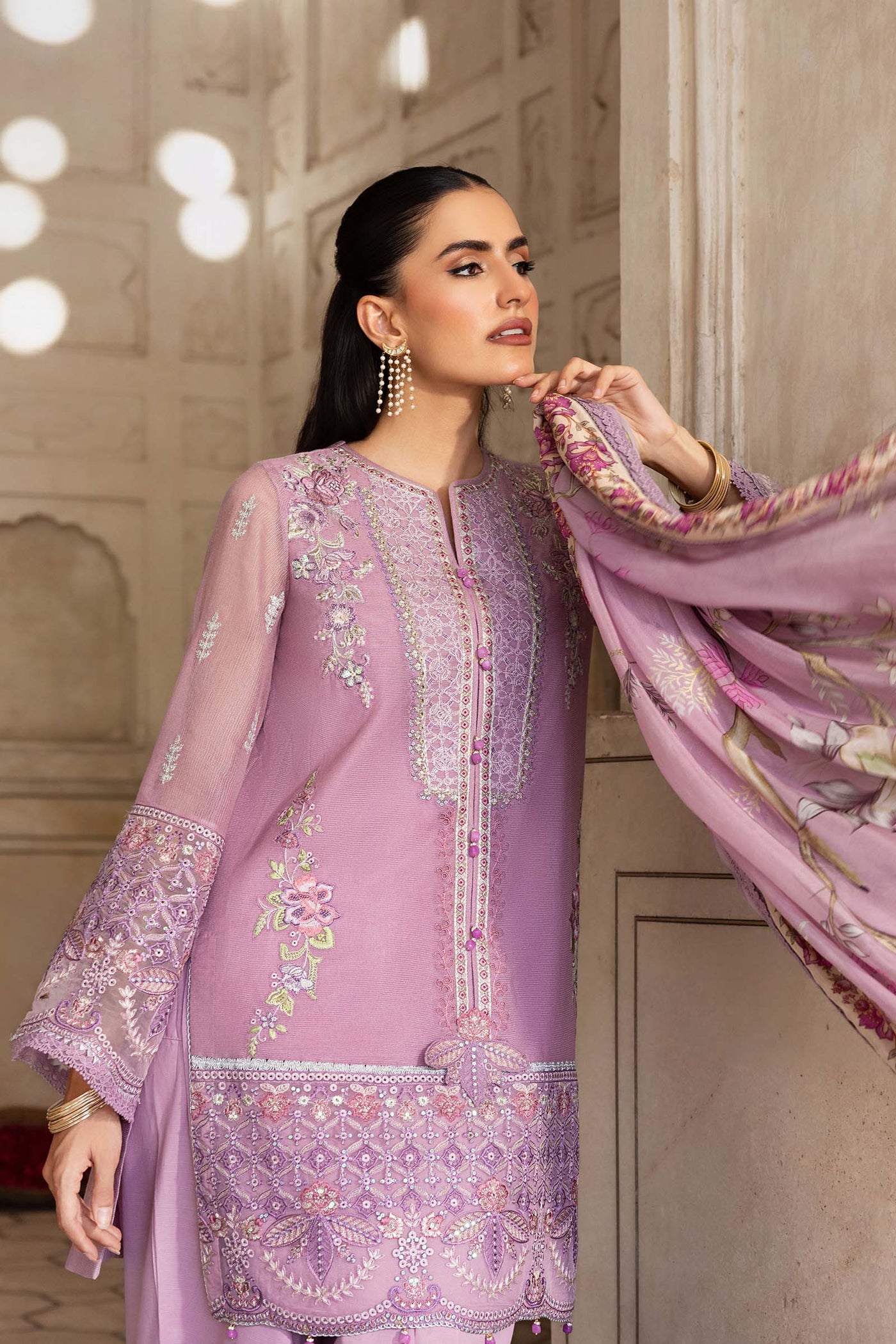3 Pc Unstitched Embroidered Silk Cotton Net Suit