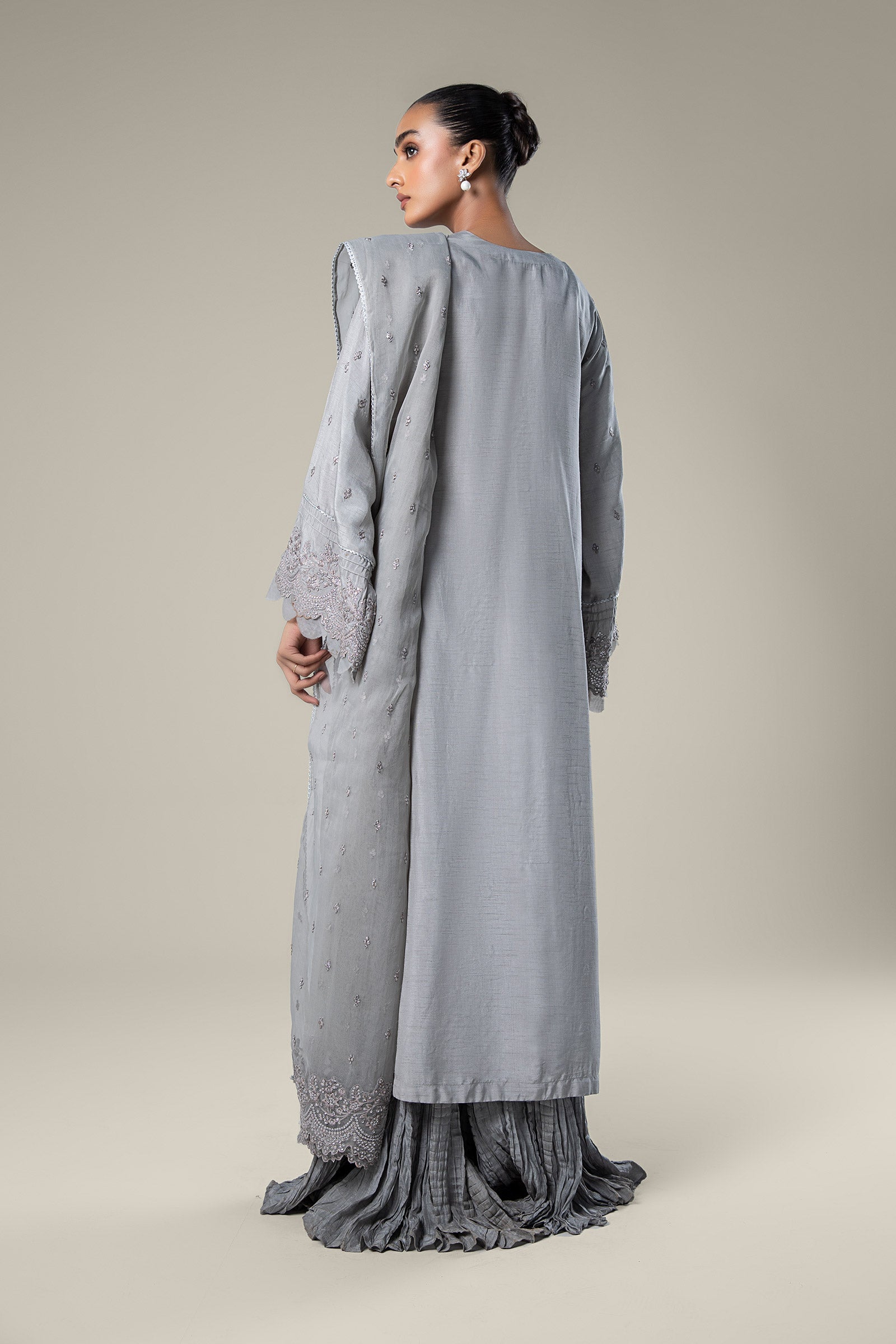 2 Pc Embroidered Raw Silk Suit