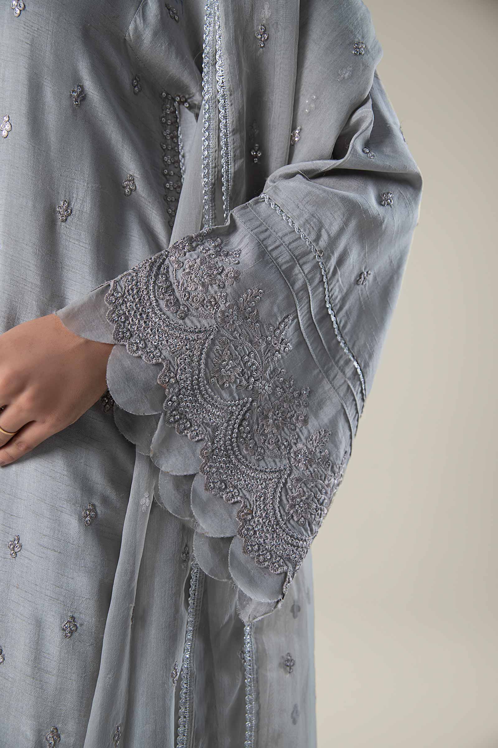 2 Pc Embroidered Raw Silk Suit