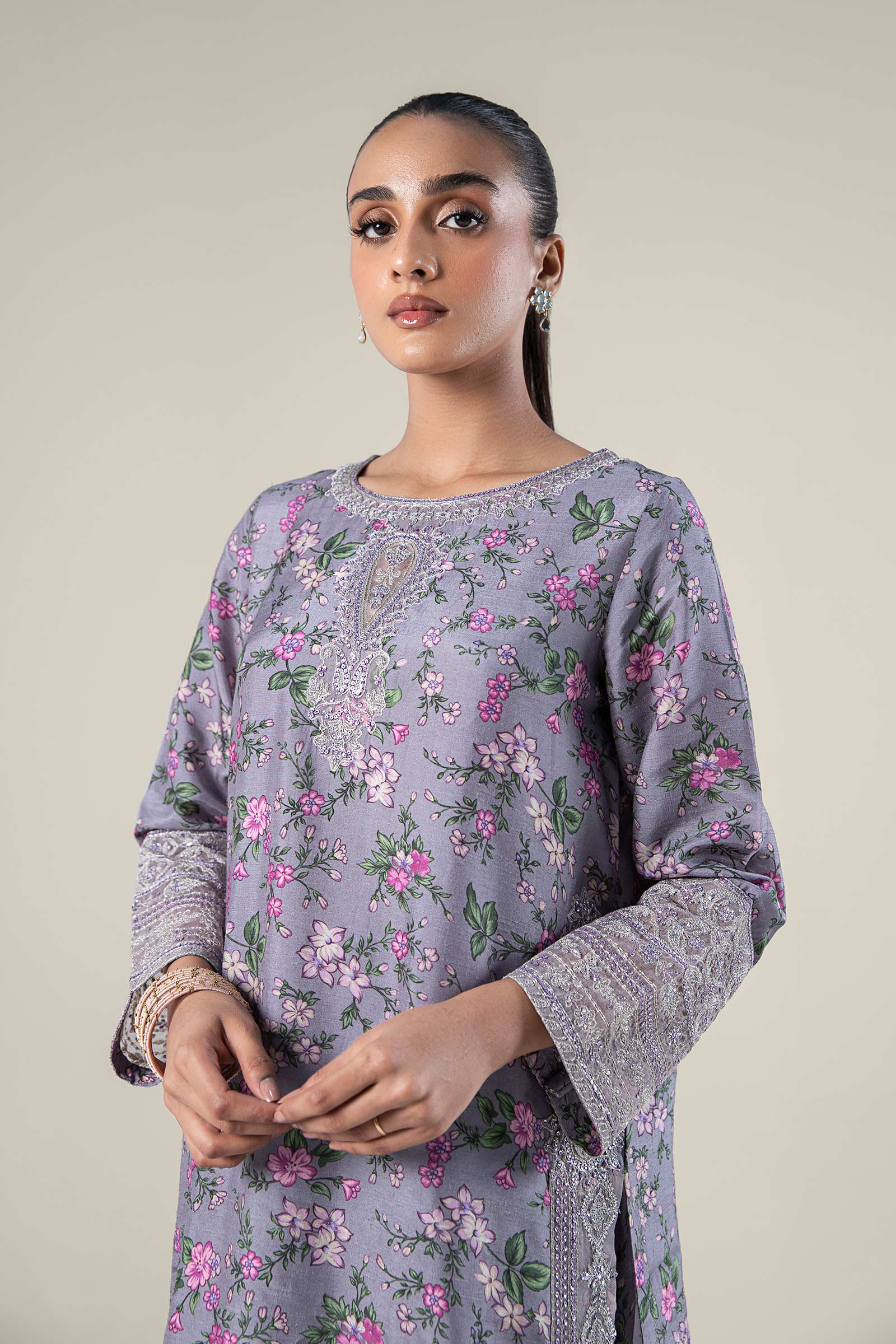 2 Pc Embroidered Raw Silk Suit