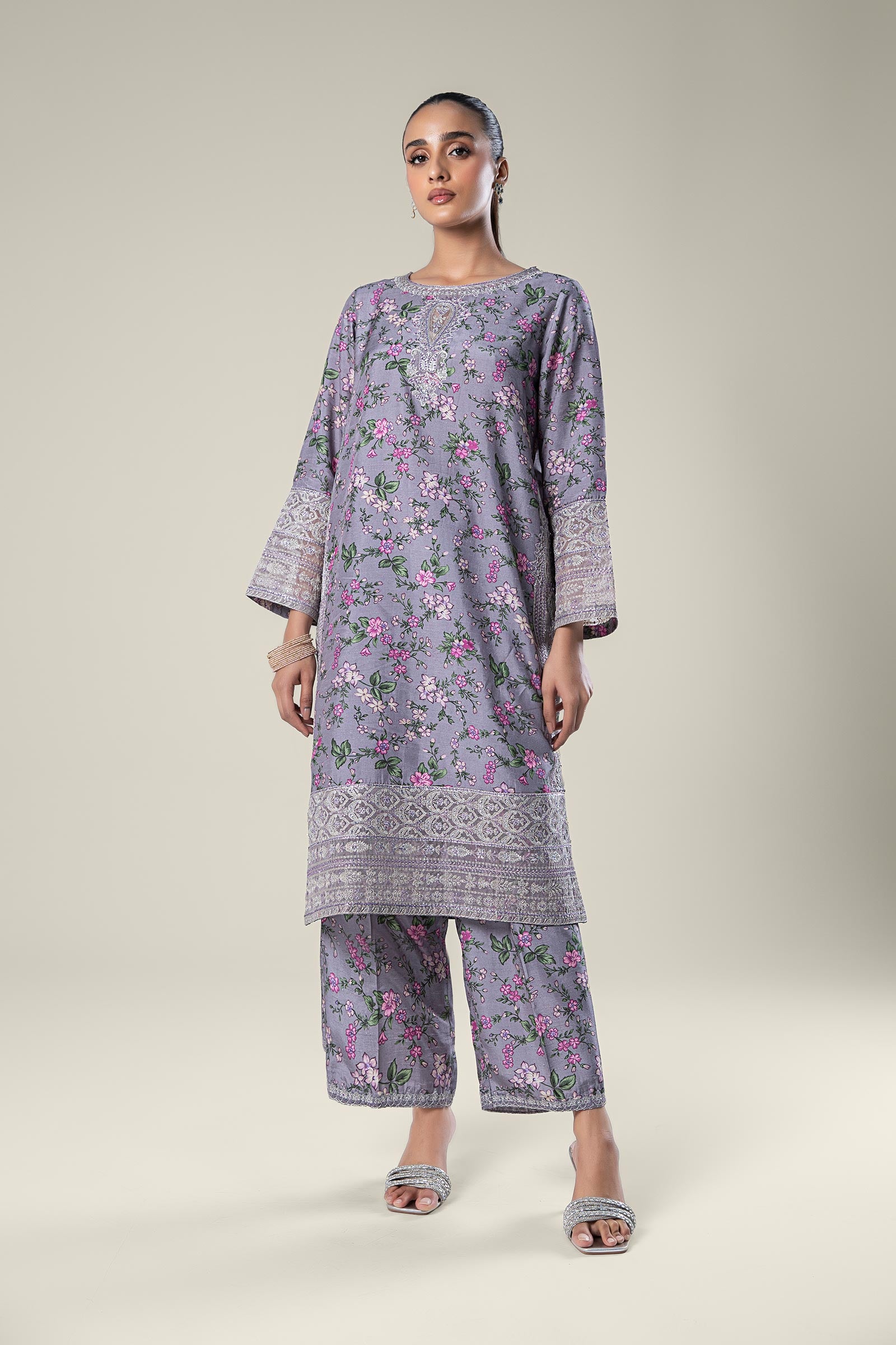 2 Pc Embroidered Raw Silk Suit