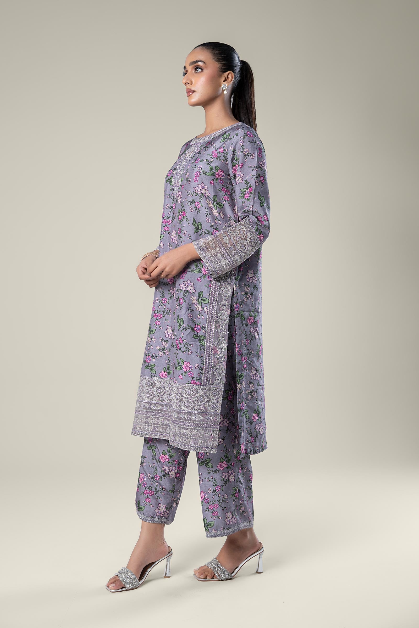 2 Pc Embroidered Raw Silk Suit