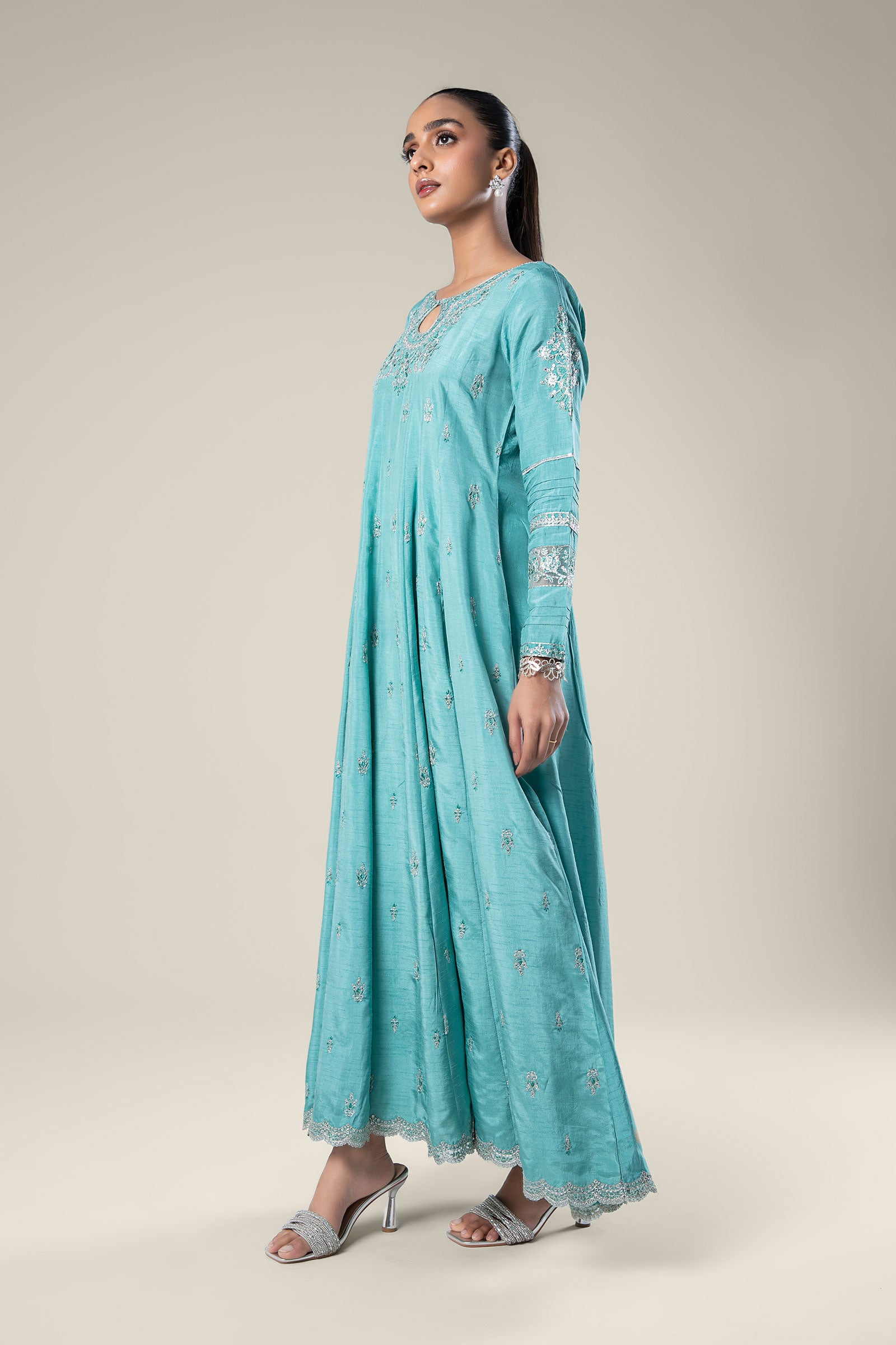 Embroidered Raw Silk Pishwas