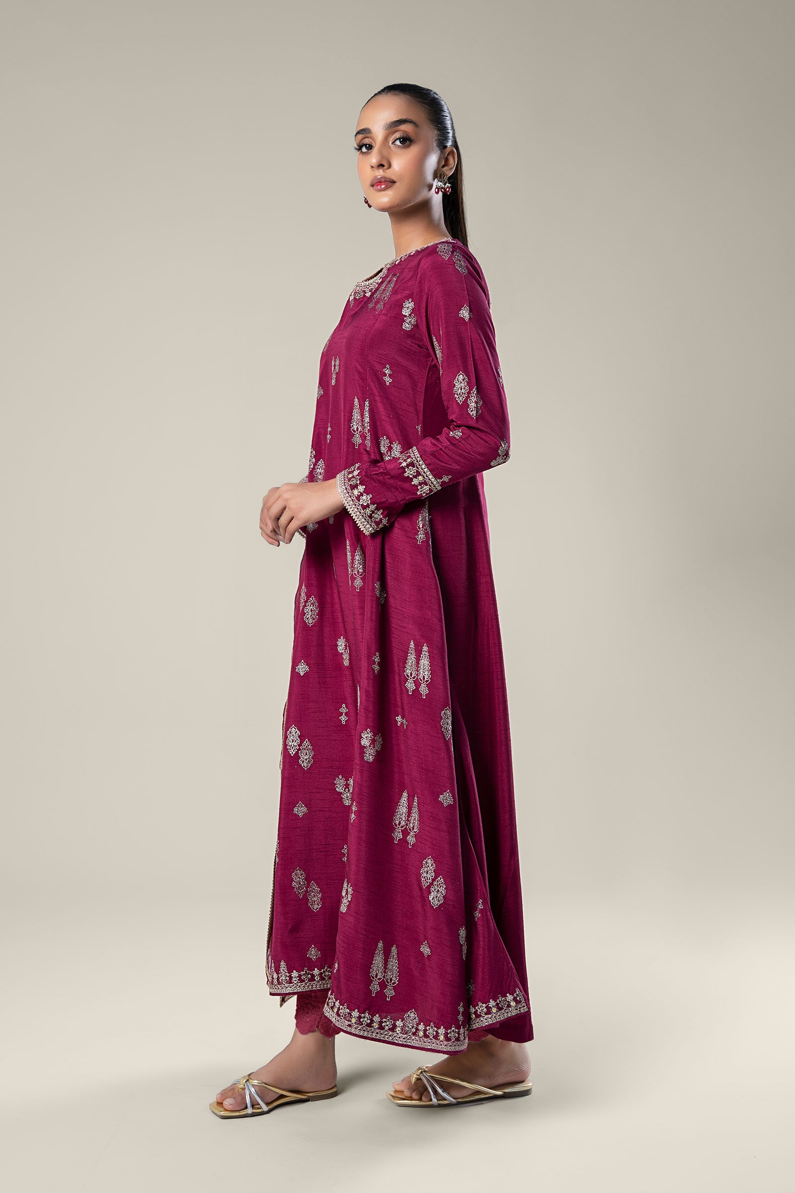 2 Pc Embroidered Raw Silk Suit