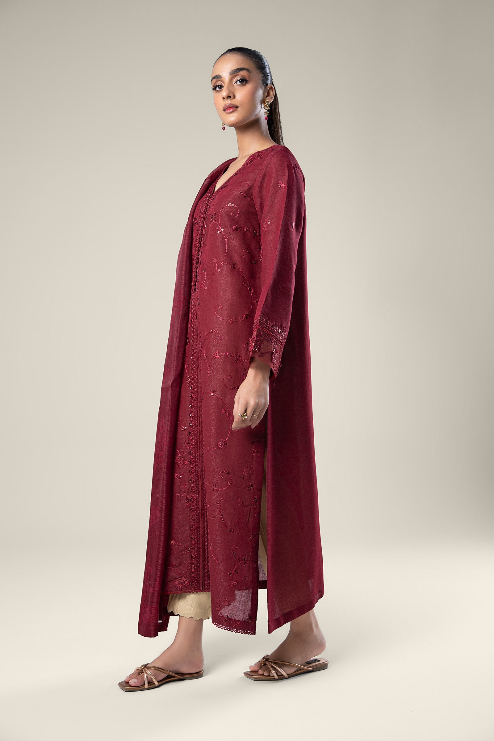 2 Pc Embroidered Silk Suit