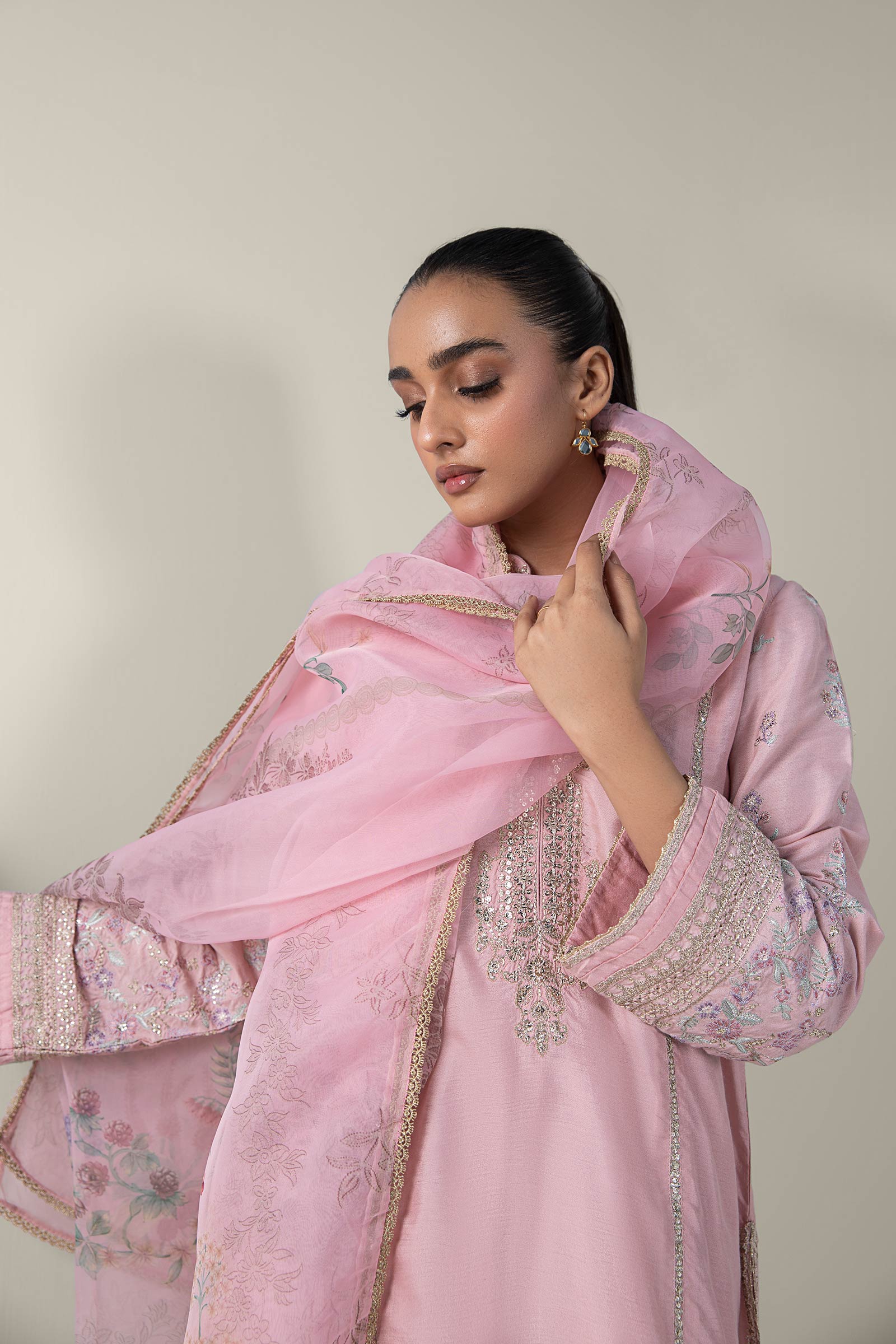 2 Pc Embroidered Khaddi Silk Suit