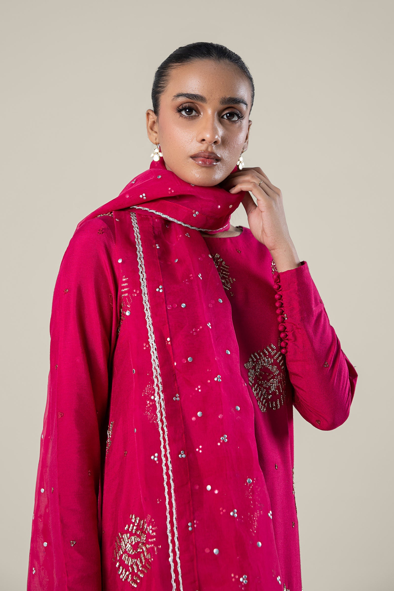 2 Pc Embroidered Raw Silk Suit