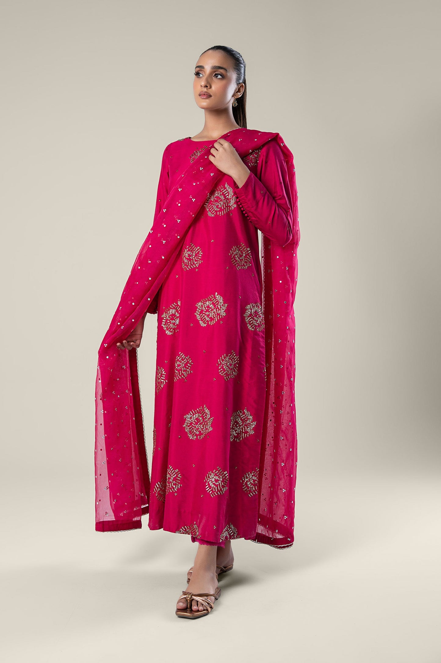 2 Pc Embroidered Raw Silk Suit