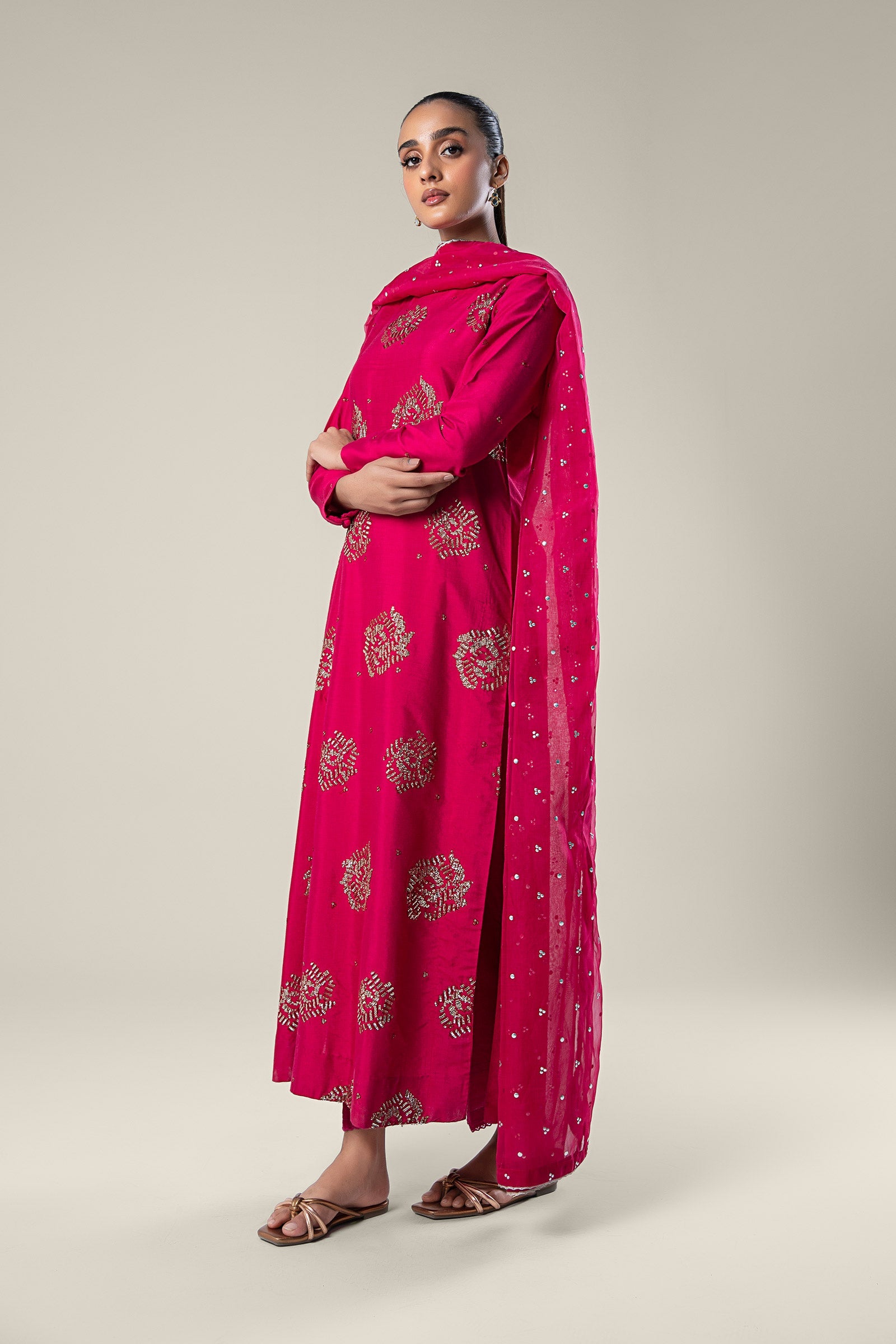 2 Pc Embroidered Raw Silk Suit