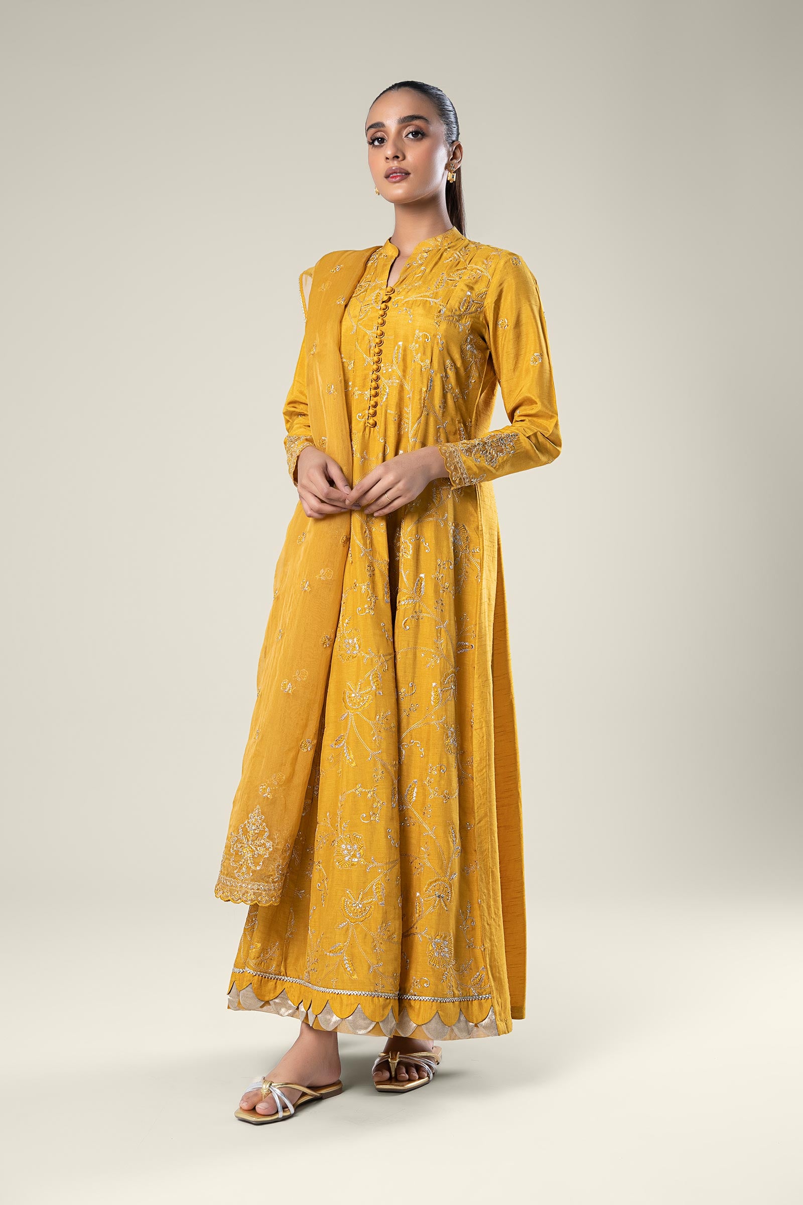 2 Pc Embroidered Raw Silk Suit