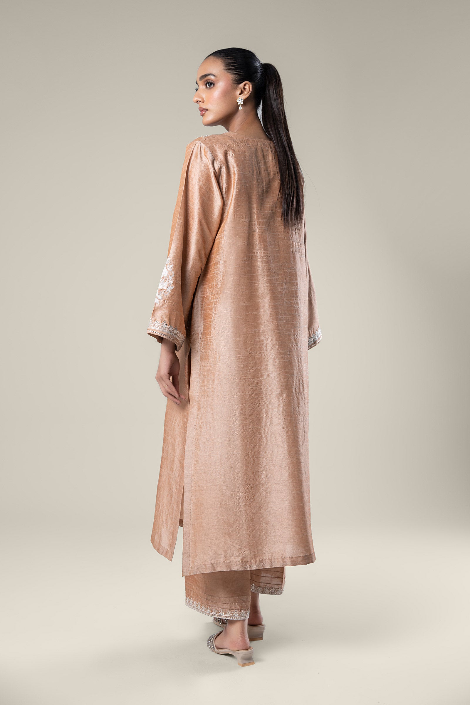 2 Pc Embroidered Tonal Raw Silk Suit