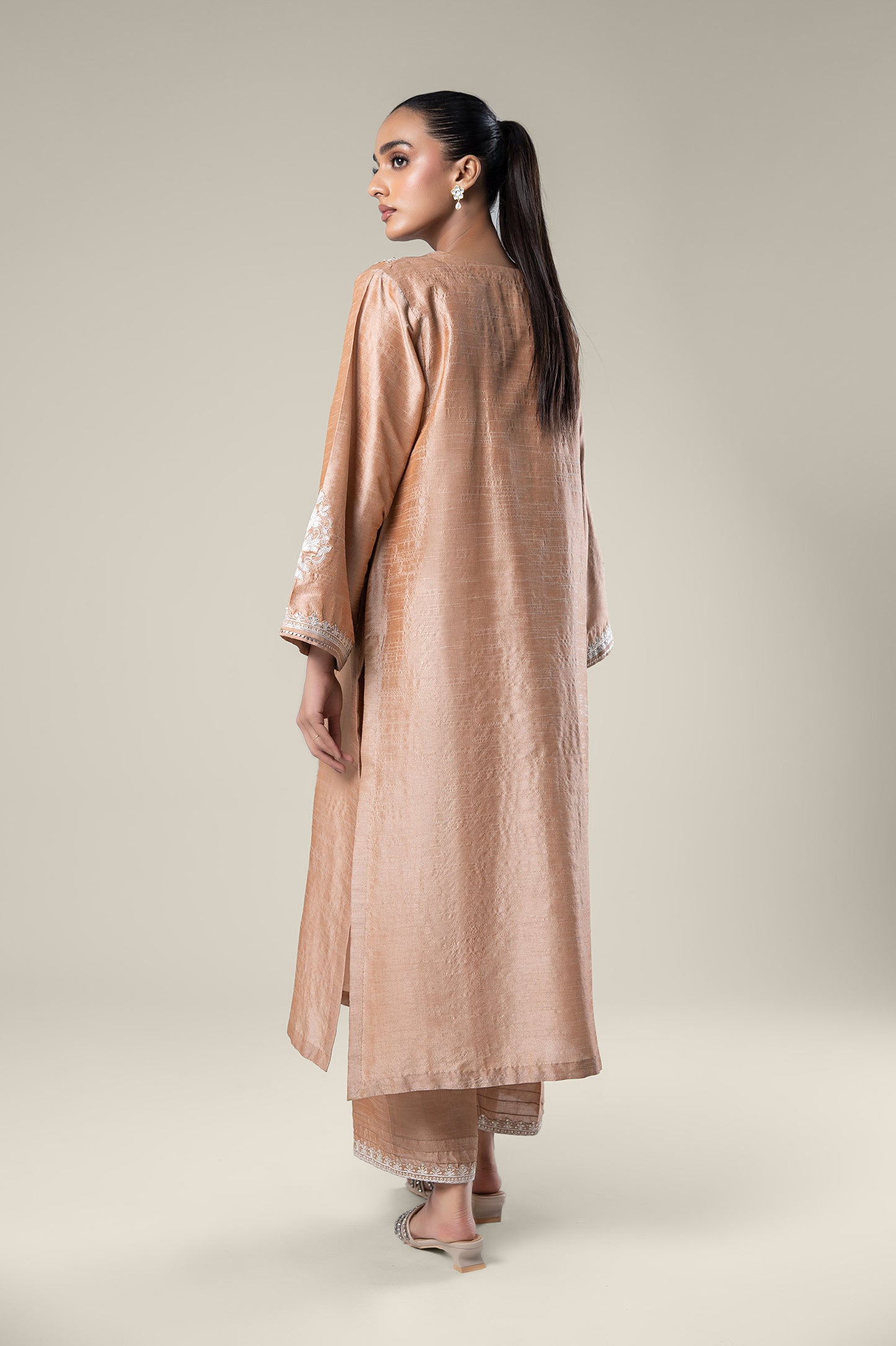 2 Pc Embroidered Tonal Raw Silk Suit