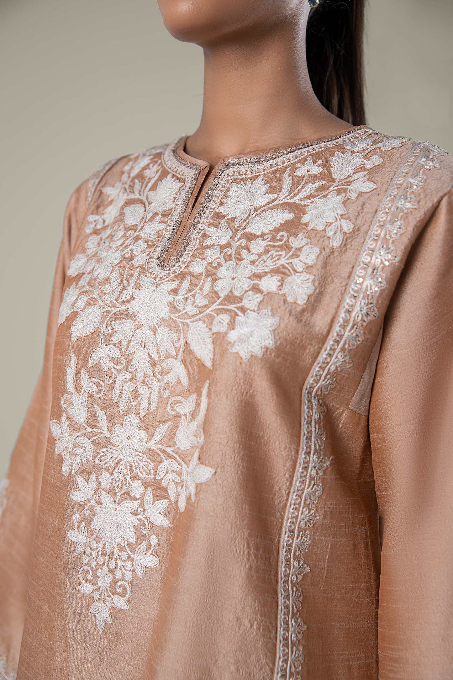 2 Pc Embroidered Tonal Raw Silk Suit