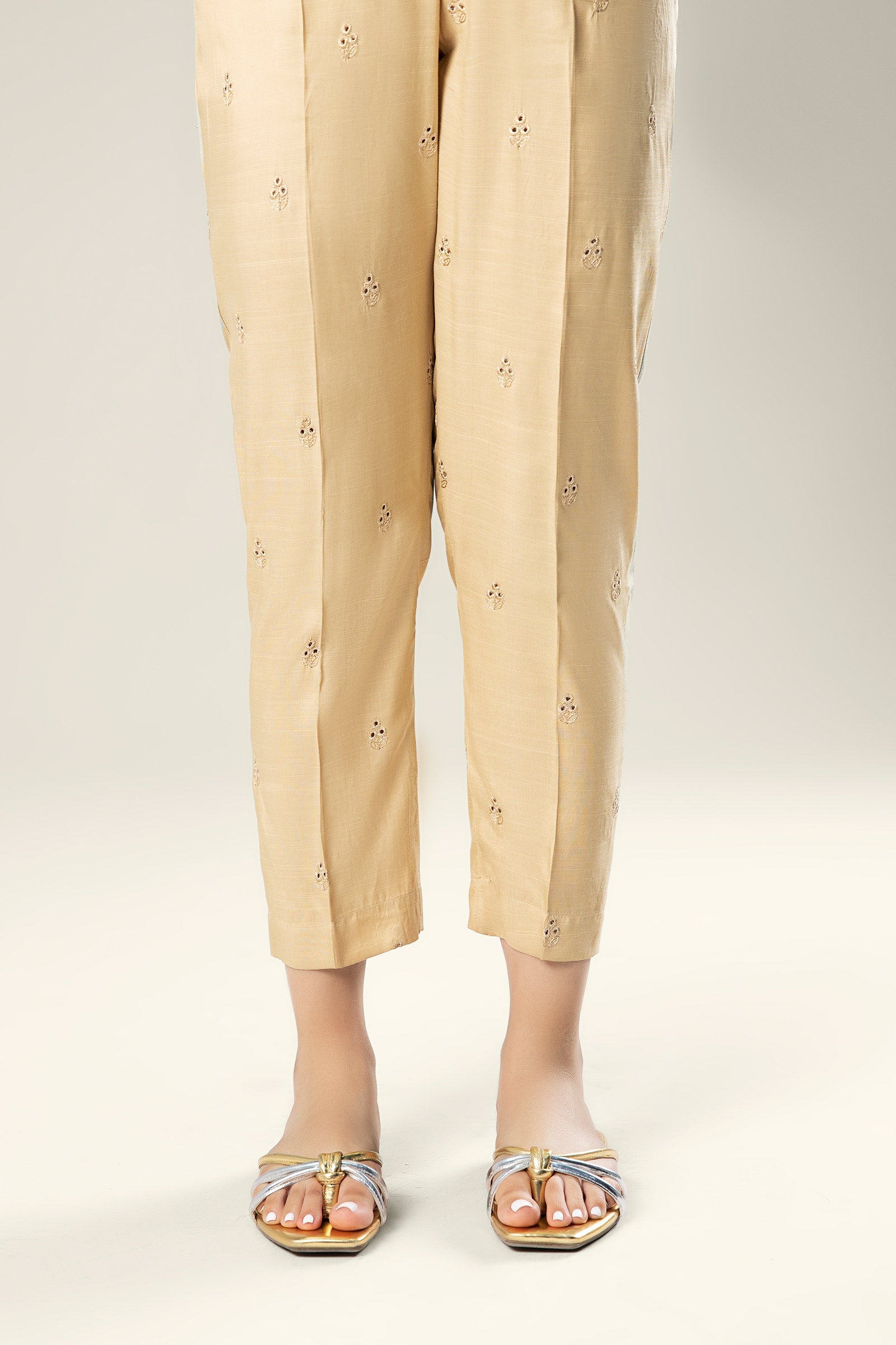 Embroidered Raw Silk Trouser