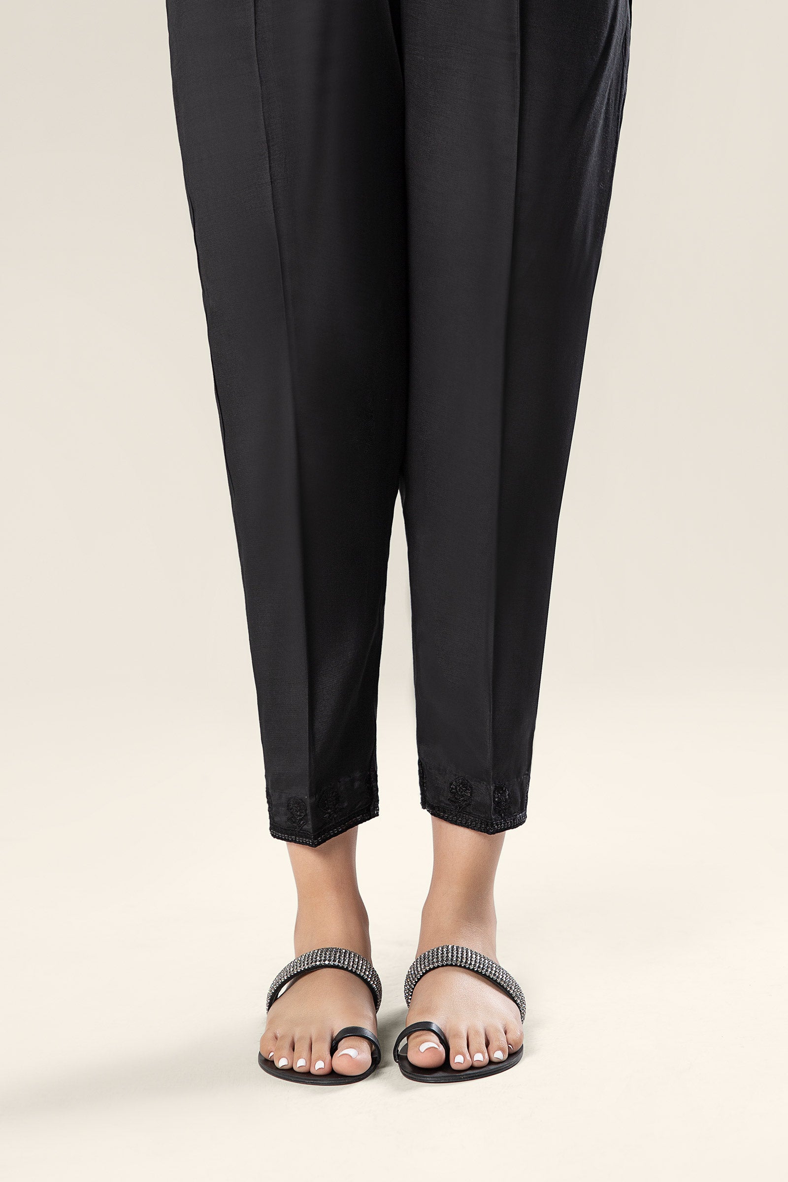 Embroidered Raw Silk Trouser