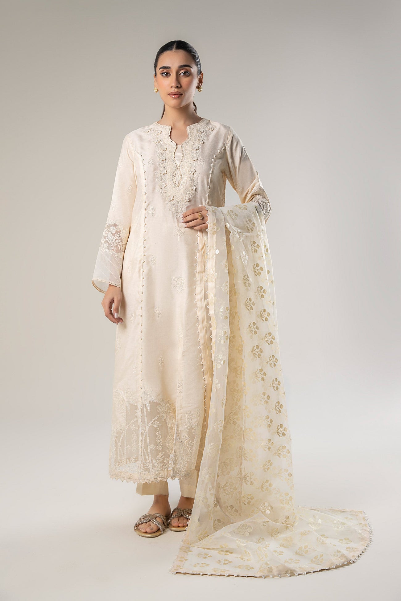 2 Pc Embroidered Khadi Silk Suit