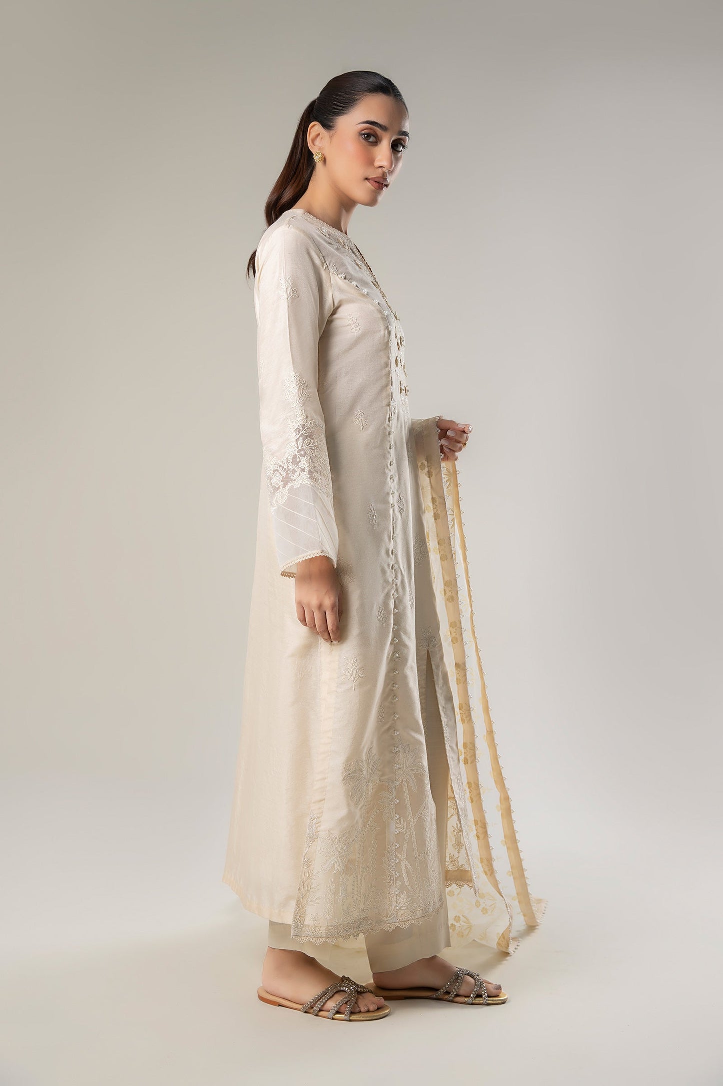 2 Pc Embroidered Khadi Silk Suit