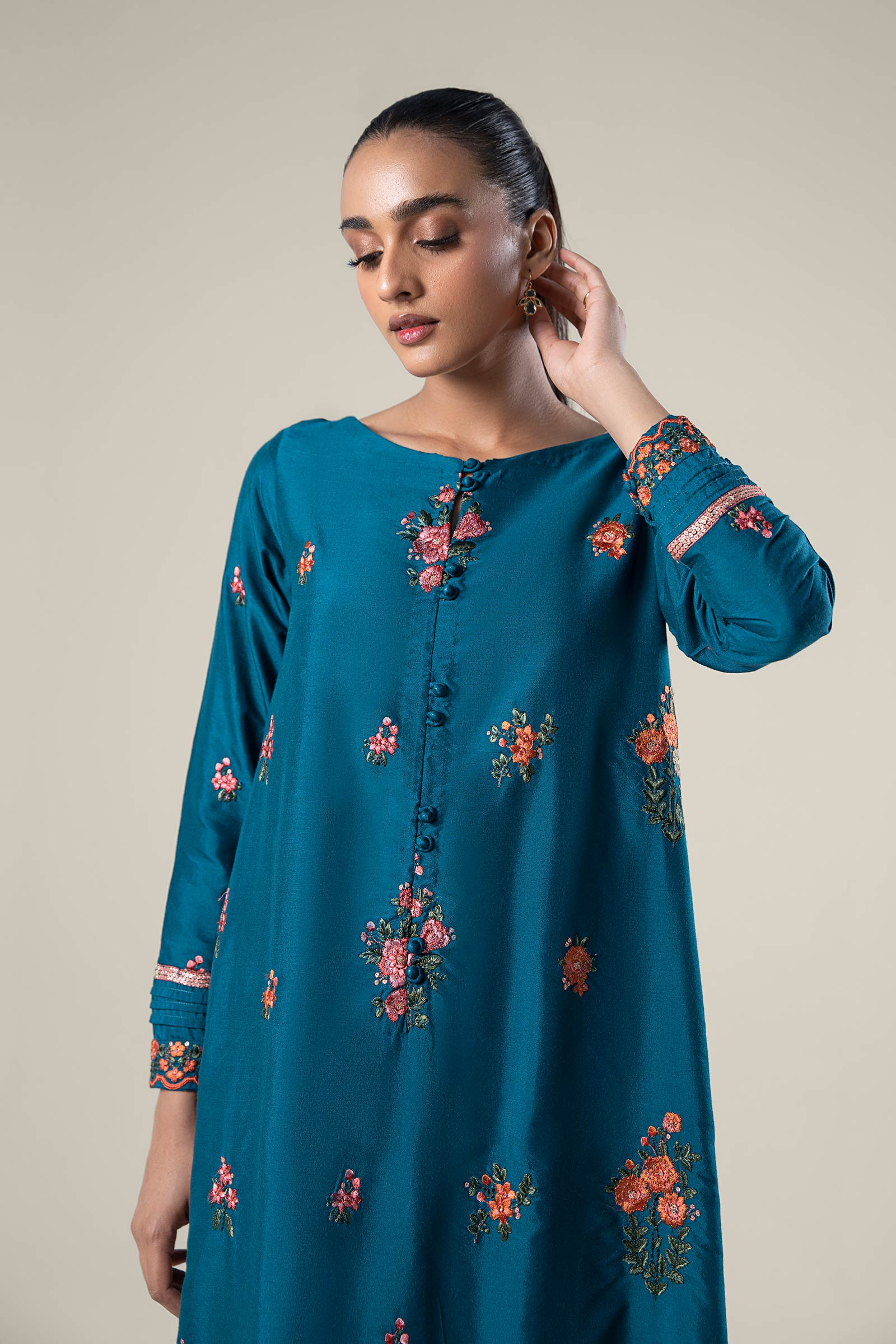 2 Pc Embroidered Khaddi Silk Suit