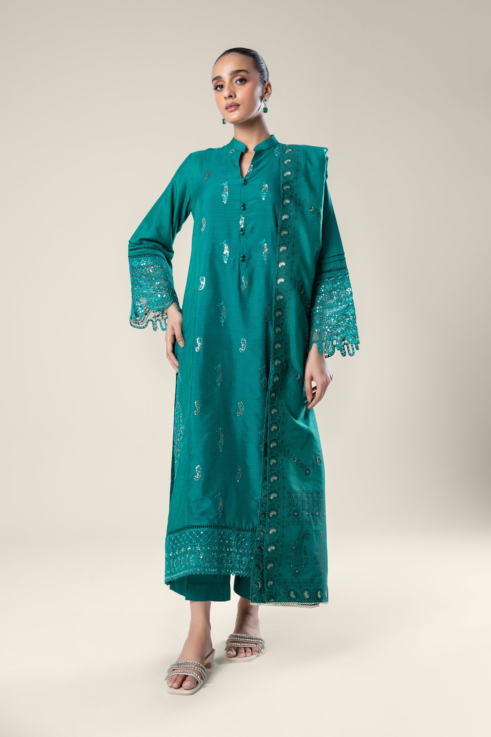 2 Pc Embroidered Khaddi Silk Suit