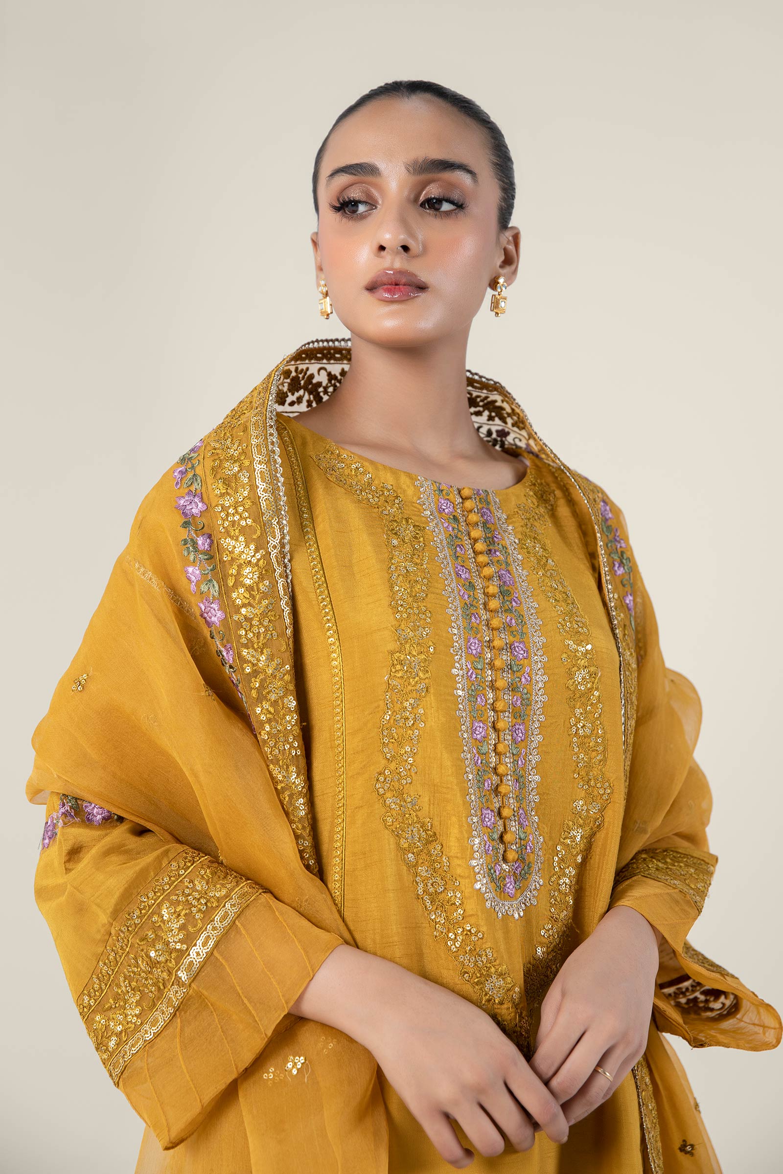 2 Pc Embroidered Raw Silk Suit