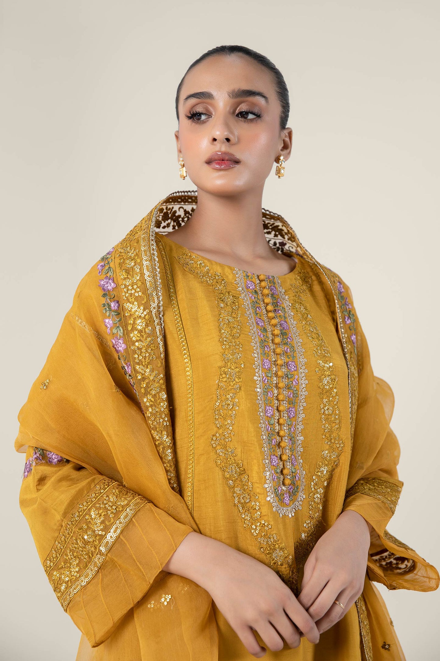 2 Pc Embroidered Raw Silk Suit