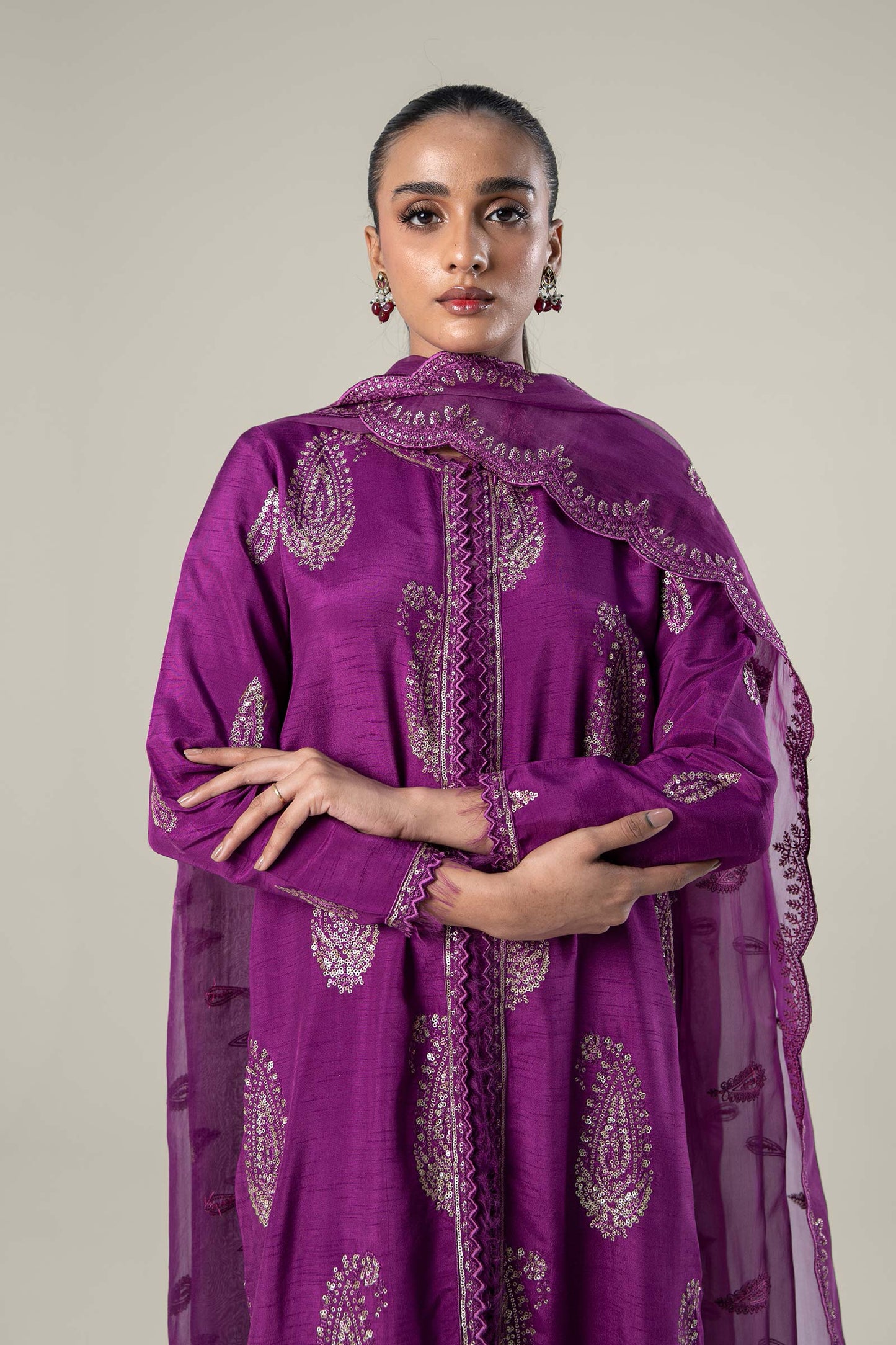 2 Pc Embroidered Raw Silk Suit